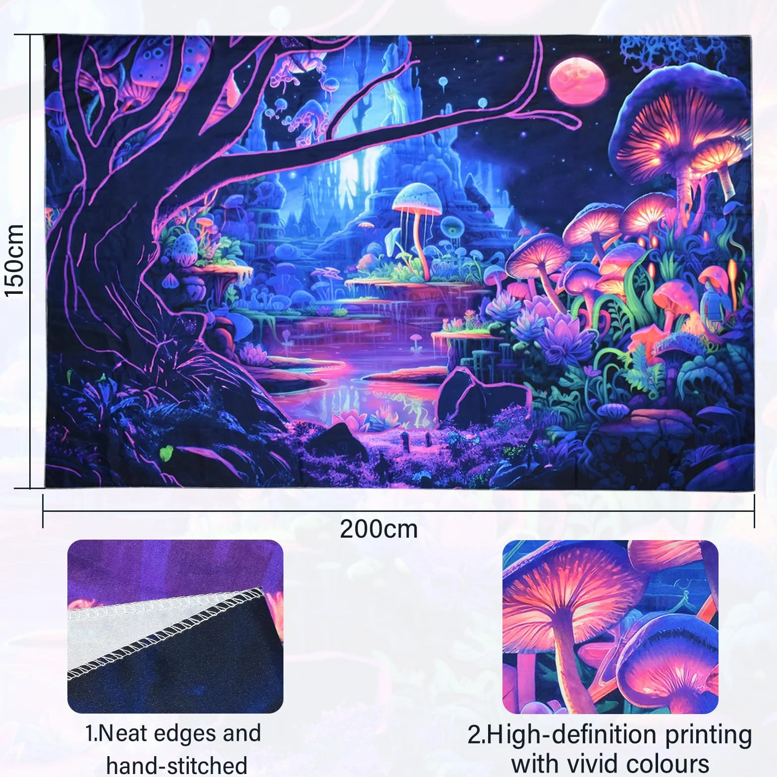 Cyiecw dywan ścienny UV fluorescencyjny rośliny gwiaździste niebo dekoracja ścienna