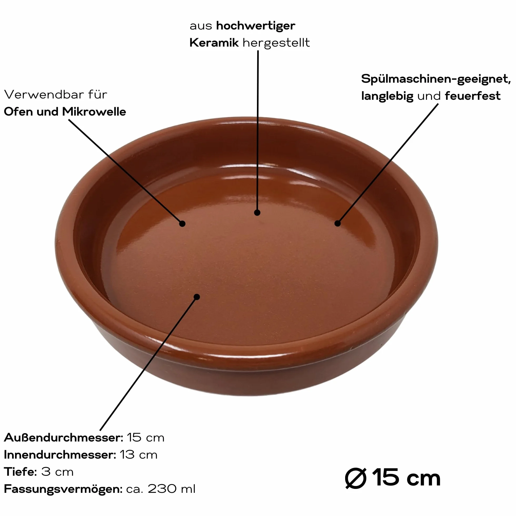 ToCi Zestaw 4 misek do tapas, brązowe naczynie do zapiekanek, 230 ml, miseczka Cazuela, gliniane miseczki deserowe, miseczki śródziemnomorskie, Ø 15 cm, tradycyjna ceramika z Hiszpanii