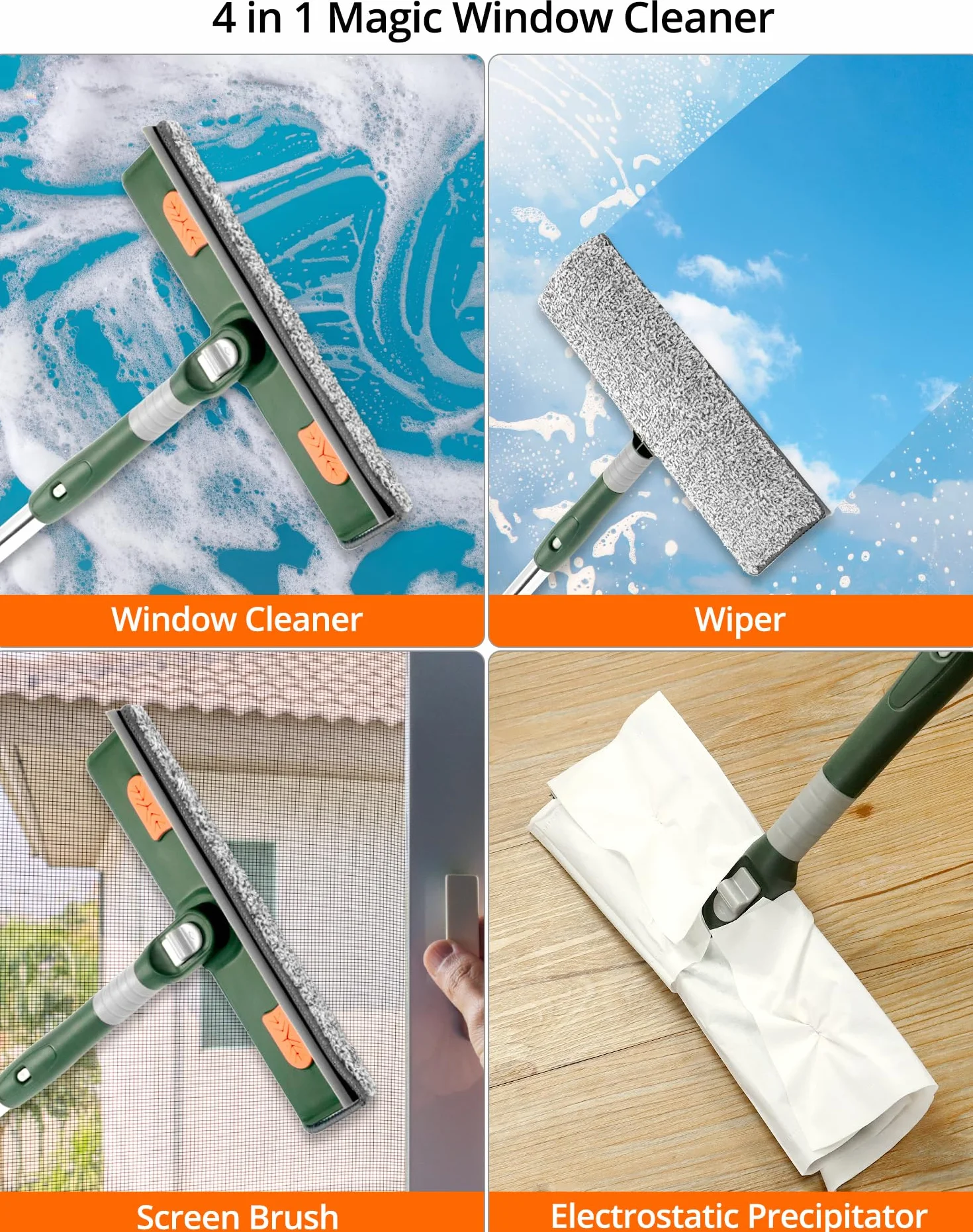 QWORK® Ściągaczka do okien, ściągaczka do podłóg prysznic, od 29 do 200 cm Wysuwana rączka 2w1, głowica obrotowa 180°, do mycia okien, podłóg, samochodów