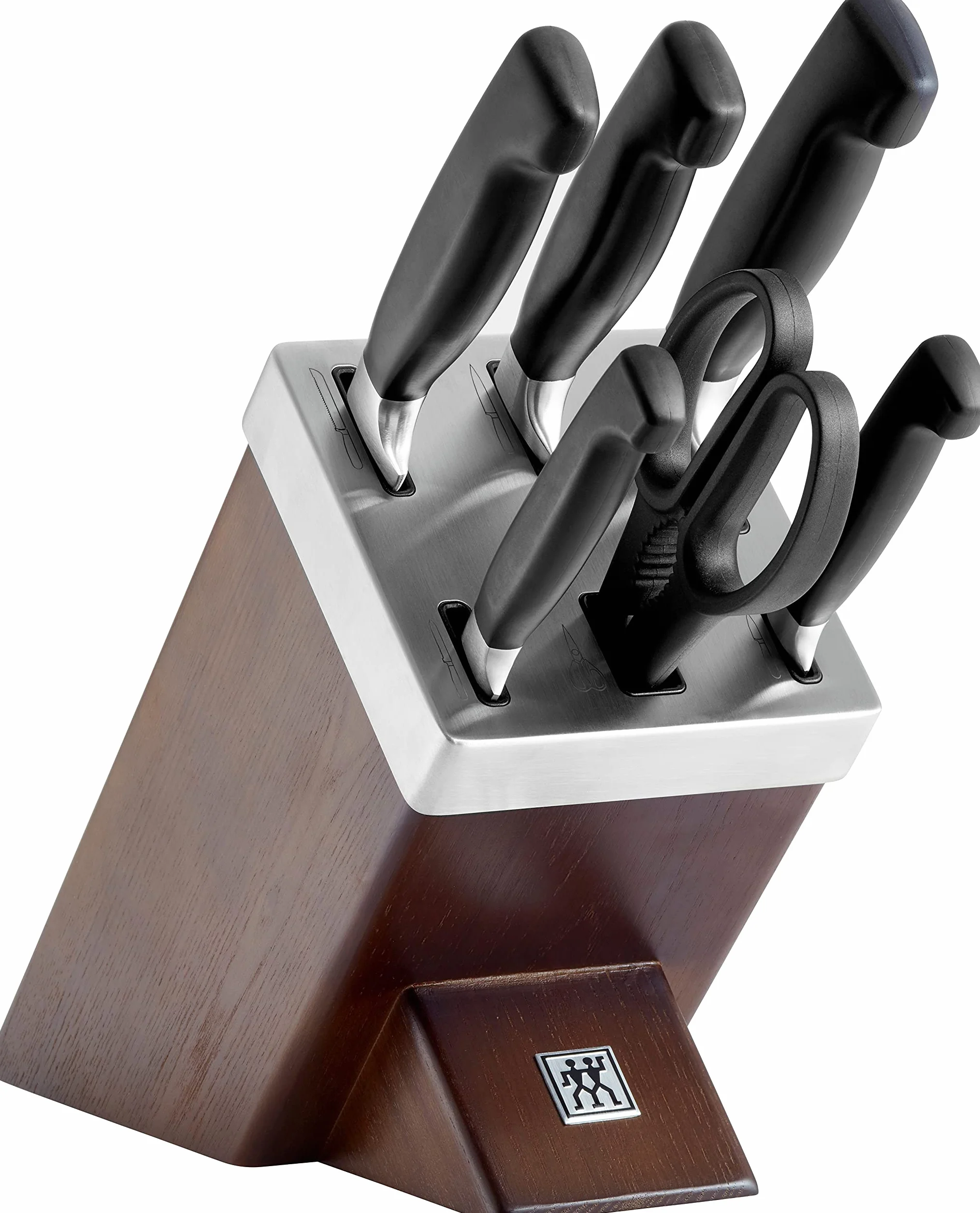 ZWILLING Selbstschärfender Messerblock, 7-tlg., Holzblock, Messer und Schere aus rostfreiem Spezialstahl/Kunststoff-Griff, Vier Sterne