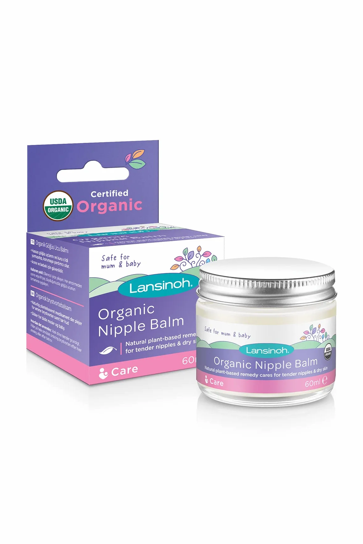Lansinoh Organic Nipple Balm 60ml Natural Breastfeeding Cream, natural ingredients, tasteless, odourless, care for nipples when breastfeeding & dry skin when pregnant