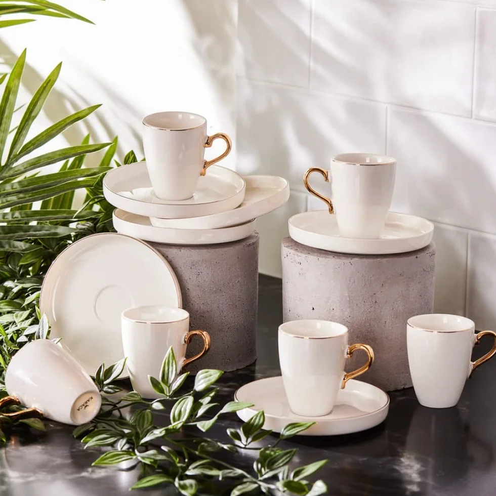 KARACA Pippo Espresso Coffee Service dla 6 osób, 6 filiżanek kawy i 6 spodków, mocny kubek mokki, grube kubki do kawy, filiżanki espresso, porcelana