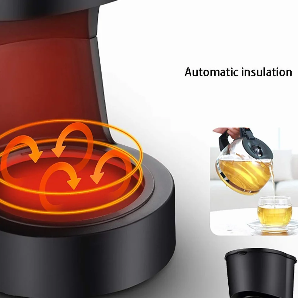 Ekspres do kawy z filtrem, kawa rozpuszczalna o mocy 600 W, espresso, kawa macchiato itp.|Funkcja zapobiegająca kapaniu, dzbanek ze szkła odpornego na wysokie temperatury (czarny), kompatybilny z