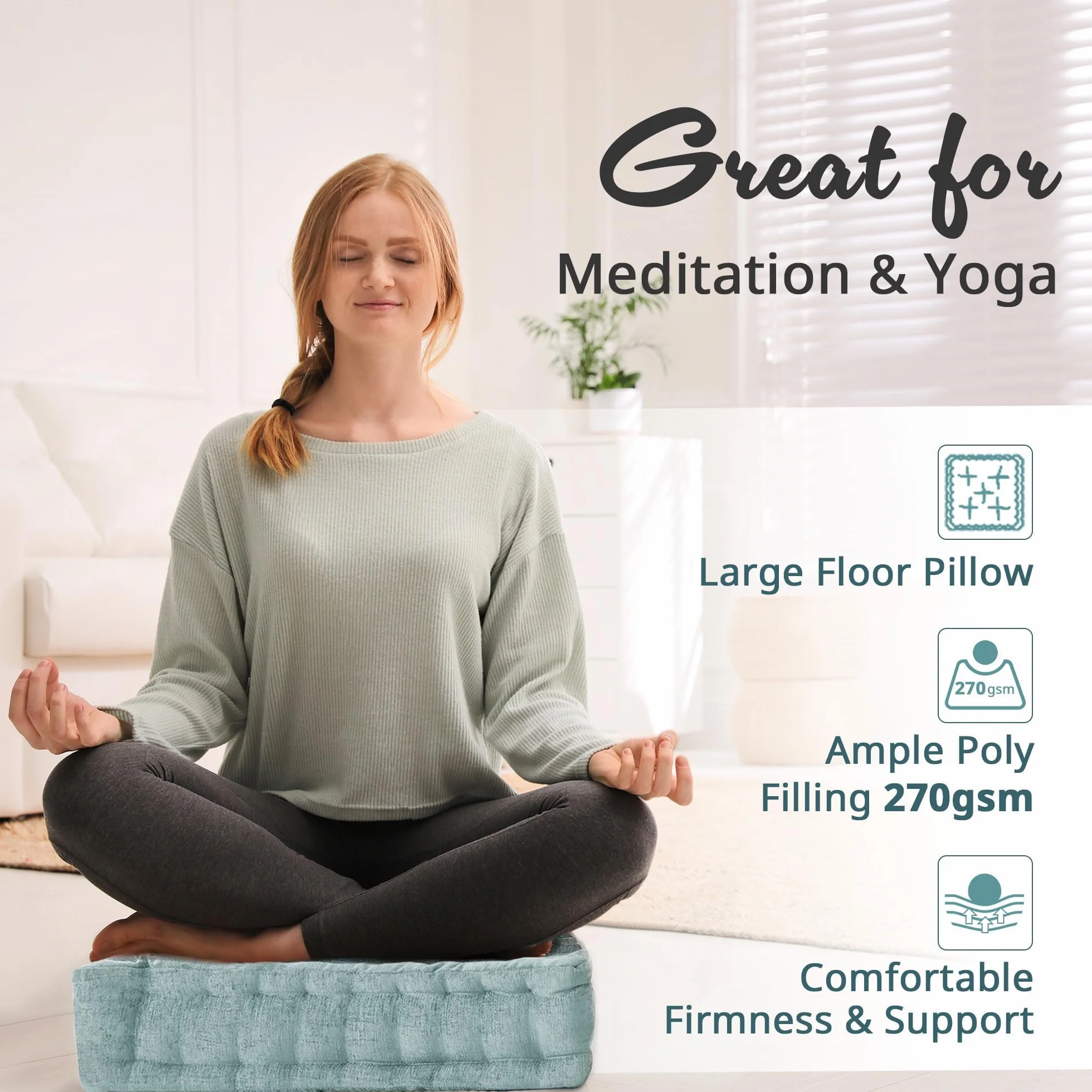 Intelligent Design Azza Floor Pillow, Large Cushions Sitting for Adults, Floor Pillow for Meditation or Yoga, Lustrous Chenille Tufted with Scalloped Edges for Bench/Chair Cushion, 20"x20"x5" Aqua