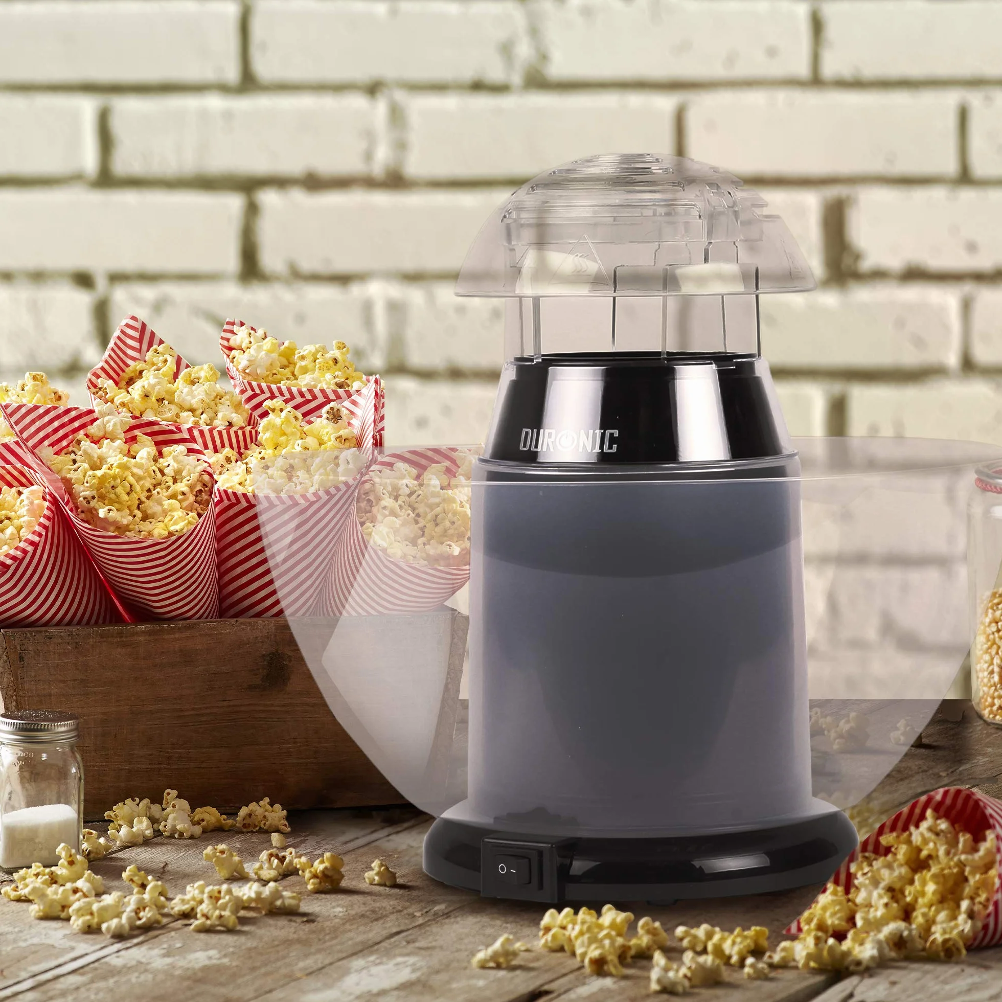 Duronic POP50 BK Maszyna do popcornu automat 1200W z wyjmowaną misą bezolejowa | do prażenia 50g ziaren przekąska bez tłuszczu | na gorące powietrze