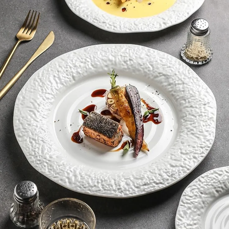 TEESONG Talerz obiadowy talerze do naczyń 20 cm hotel restauracja klub zastawa stołowa talerz czysty biały ceramiczny stek makaron talerz do układania w stos talerze obiadowe
