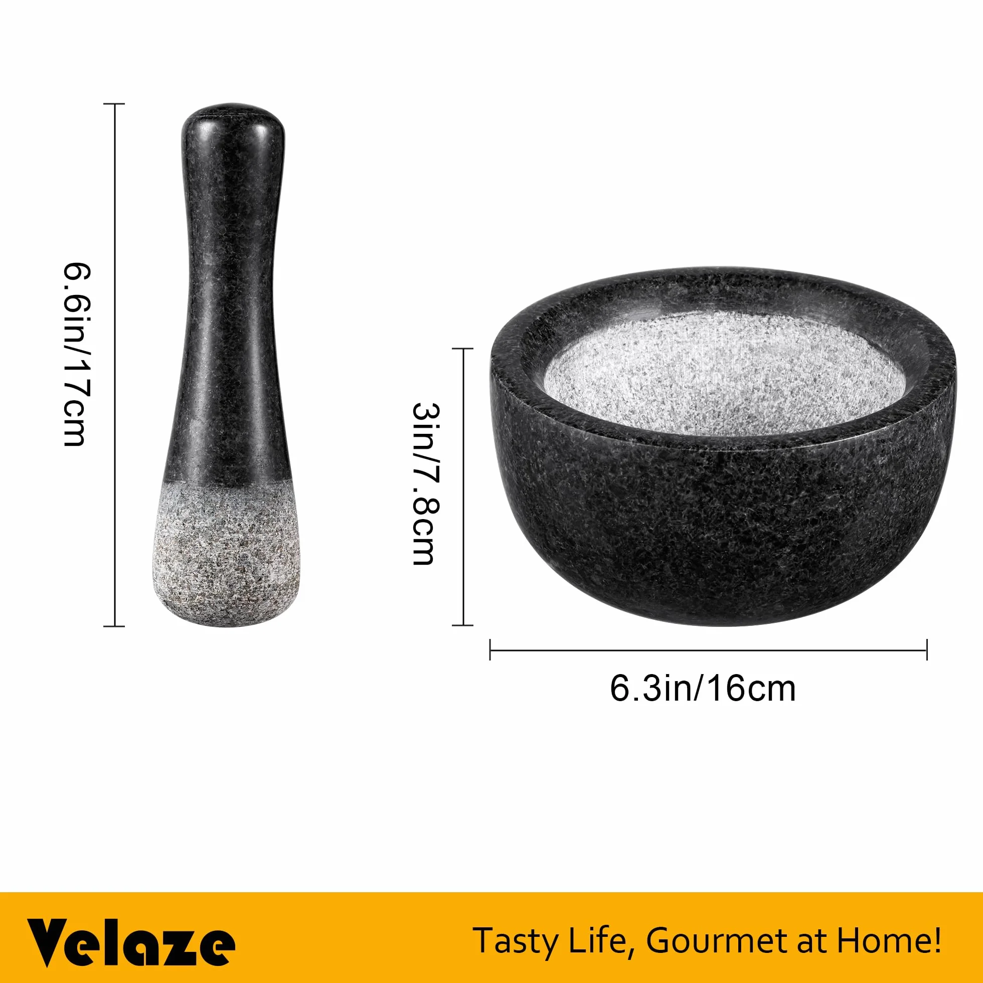 Velaze Moździerz kuchenny z granitu, do przypraw i ziół, średnica 16 cm, zaprawa, polerowany kamień naturalny