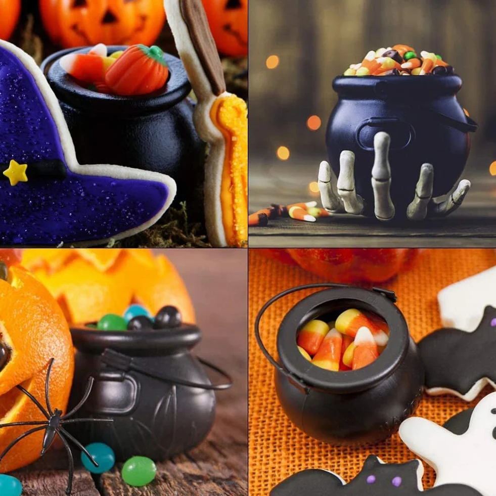 9 sztuk kociołków czarownicy z uchwytem, czarny zestaw mini cukierków, puszki na słodycze na Dzień Patryka, Halloween, imprezę