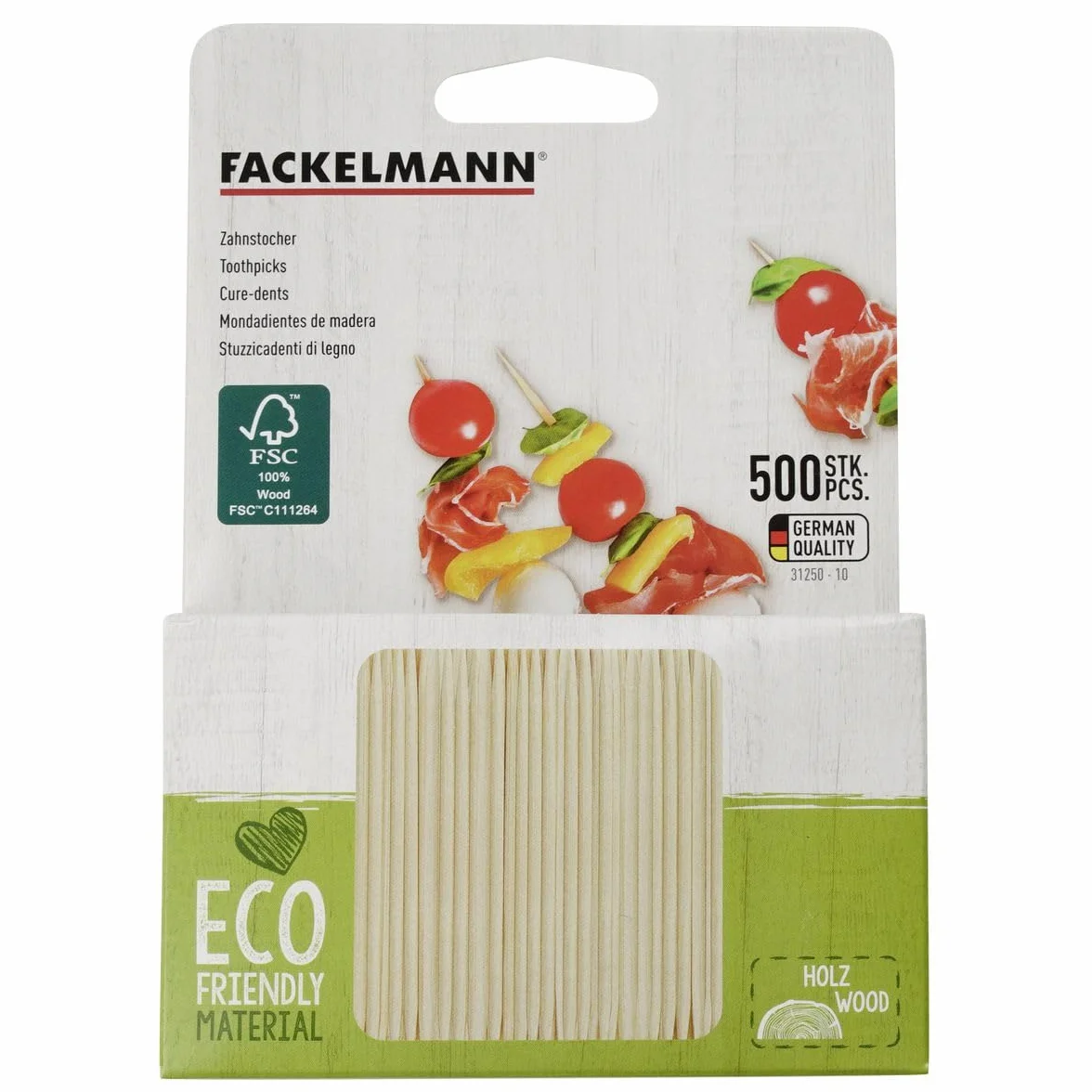 Fackelmann 31250 zestaw wykałaczek, wkład do wykałaczek, drewno certyfikowane FSC, 6,5 cm