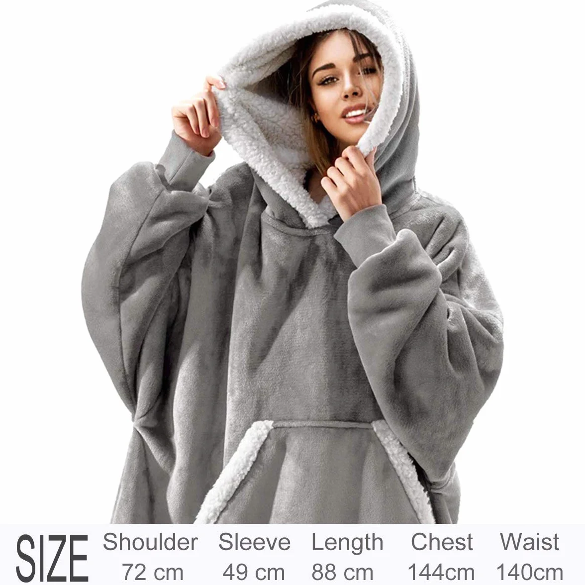 IvyH Bluza z kapturem, duże wymiary, oversize, wyjątkowo miękka, ciepła, pluszowa, rozmiar uniwersalny, dla mężczyzn, kobiet, dziewcząt, chłopców, uniseks, szary, jeden rozmiar