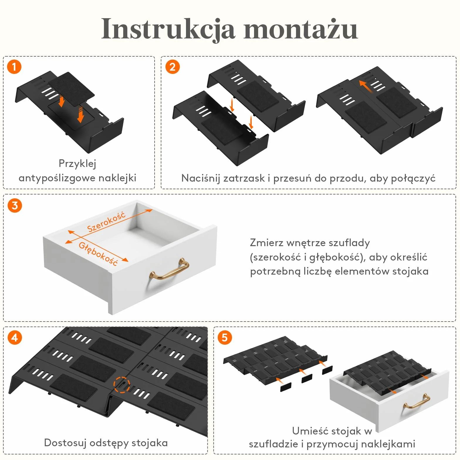 Lifewit Organizer na Przyprawy do Szuflady, 24 Sztuki, Regulowana Modułowa Wkładka Antypoślizgowa do Większości Szuflad, Stojak do Przechowywania w Kuchni, Czarny