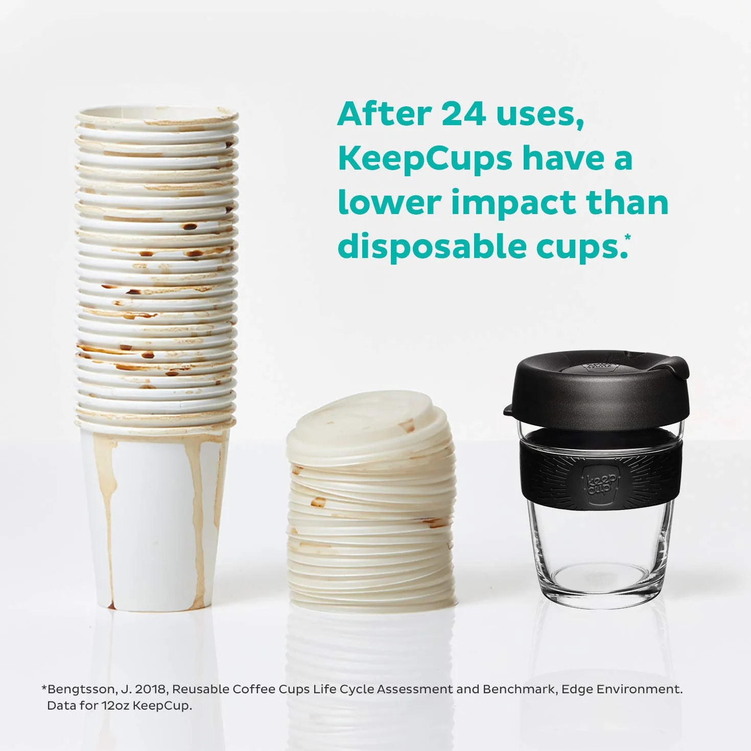 KeepCup Brew kubek do kawy wielokrotnego użytku szkło hartowane Sipper M 340 ml czarny