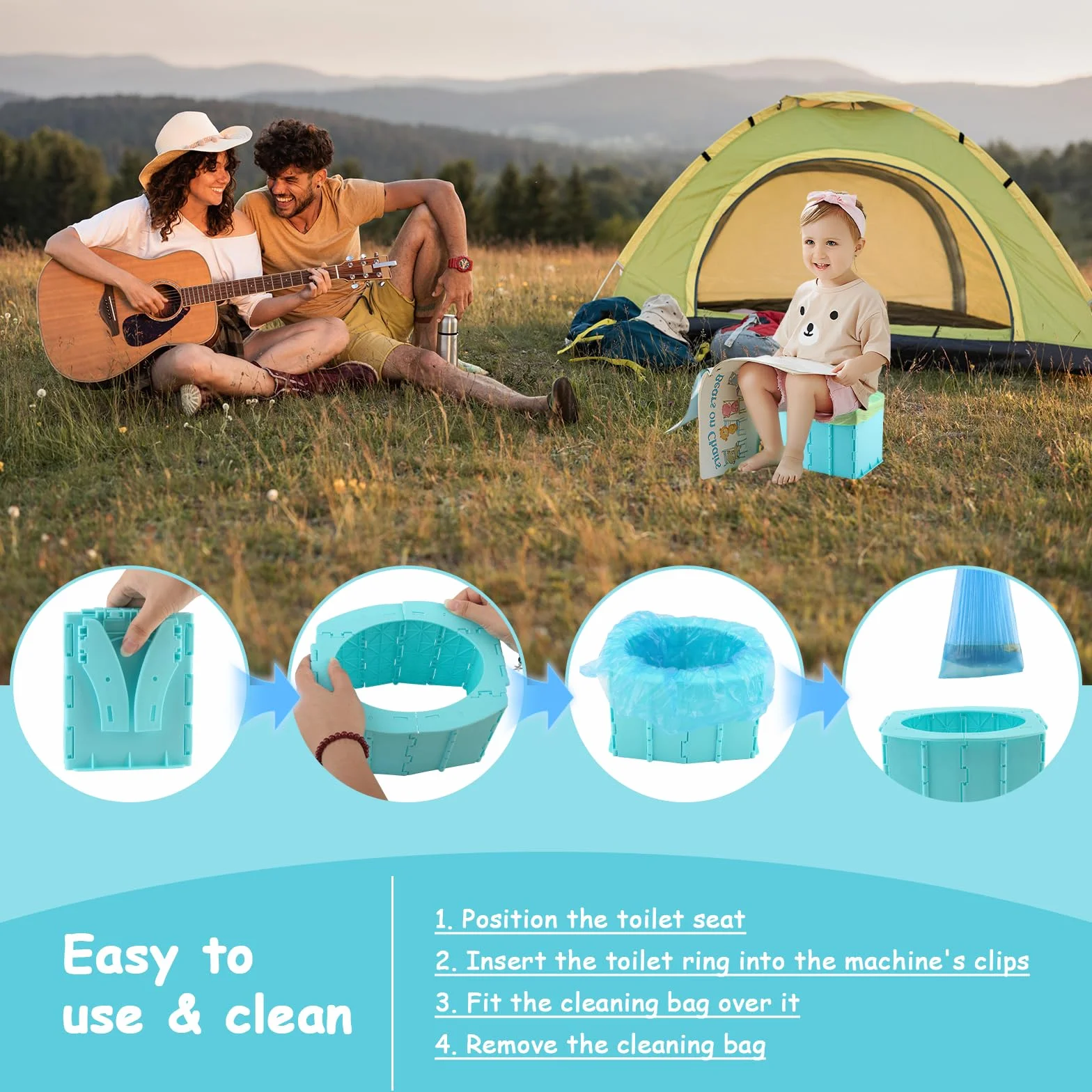 Vaskula Potty for On the Go Travel Toilet Children with Storage Bag and 35 Garbage Bags Foldable Potty for Emergencies Hiking Camping Car Indoor and Outdoor Use (Blue)