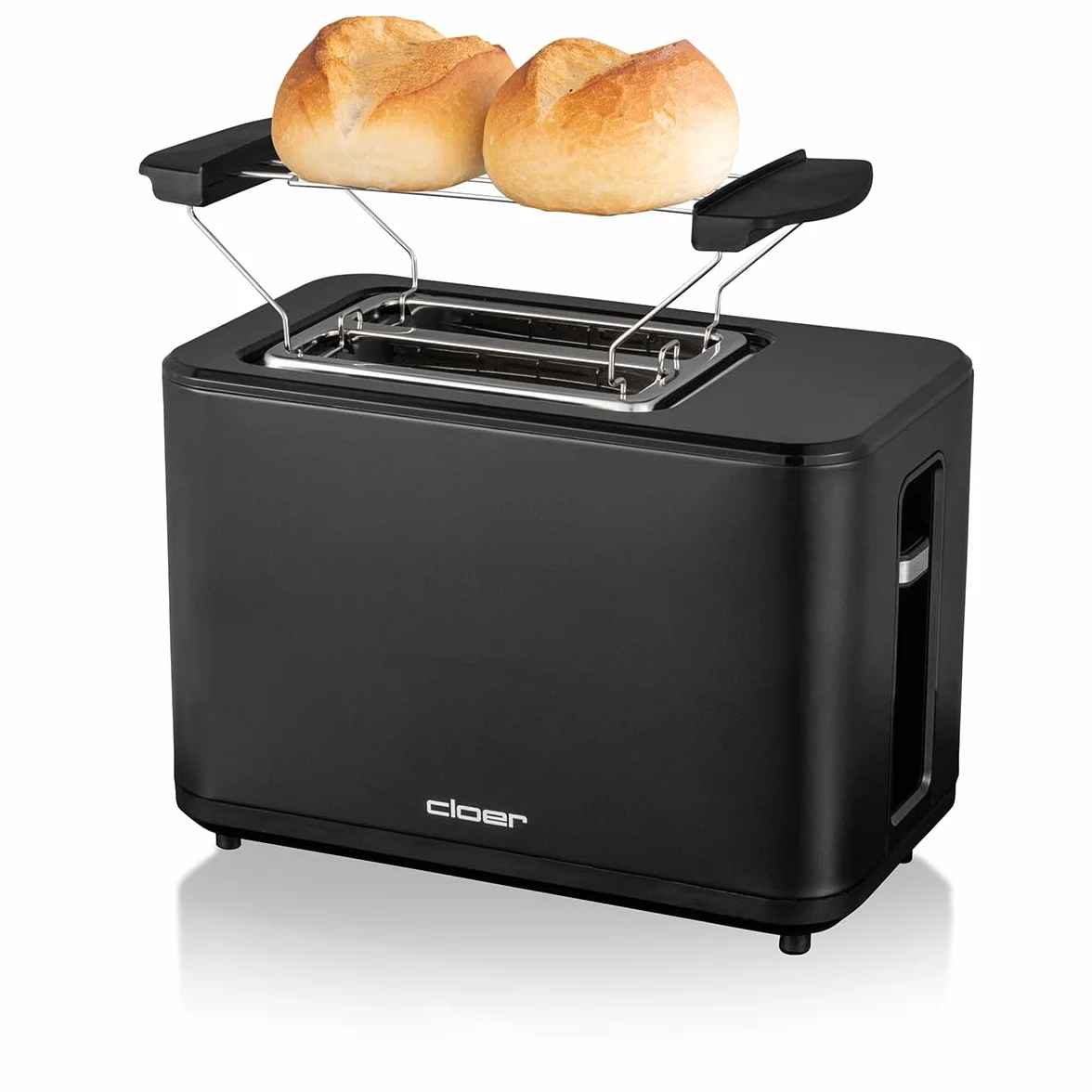 Cloer 3930 Toster cyfrowy na 2 kromki tostów, Funkcja dotykowa, 750-900W, Wskaźnik pozostałego czasu, Funkcja rozmrażania, Funkcja odgrzewania, Zintegrowana nakładka na bułki, Tacka na okruchy, czarny