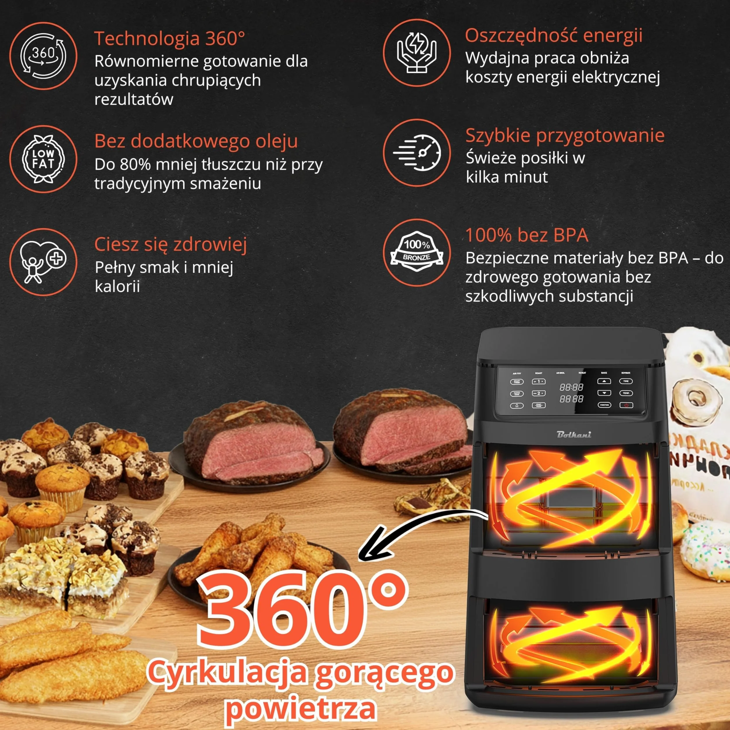Frytkownica na gorące powietrze, 11 l, z 2 komorami i okienkiem, podwójna komora Airfryer z podwójną funkcją, automatyczne programy 6 w 1, ekran dotykowy, nieprzywierające i nadające się do