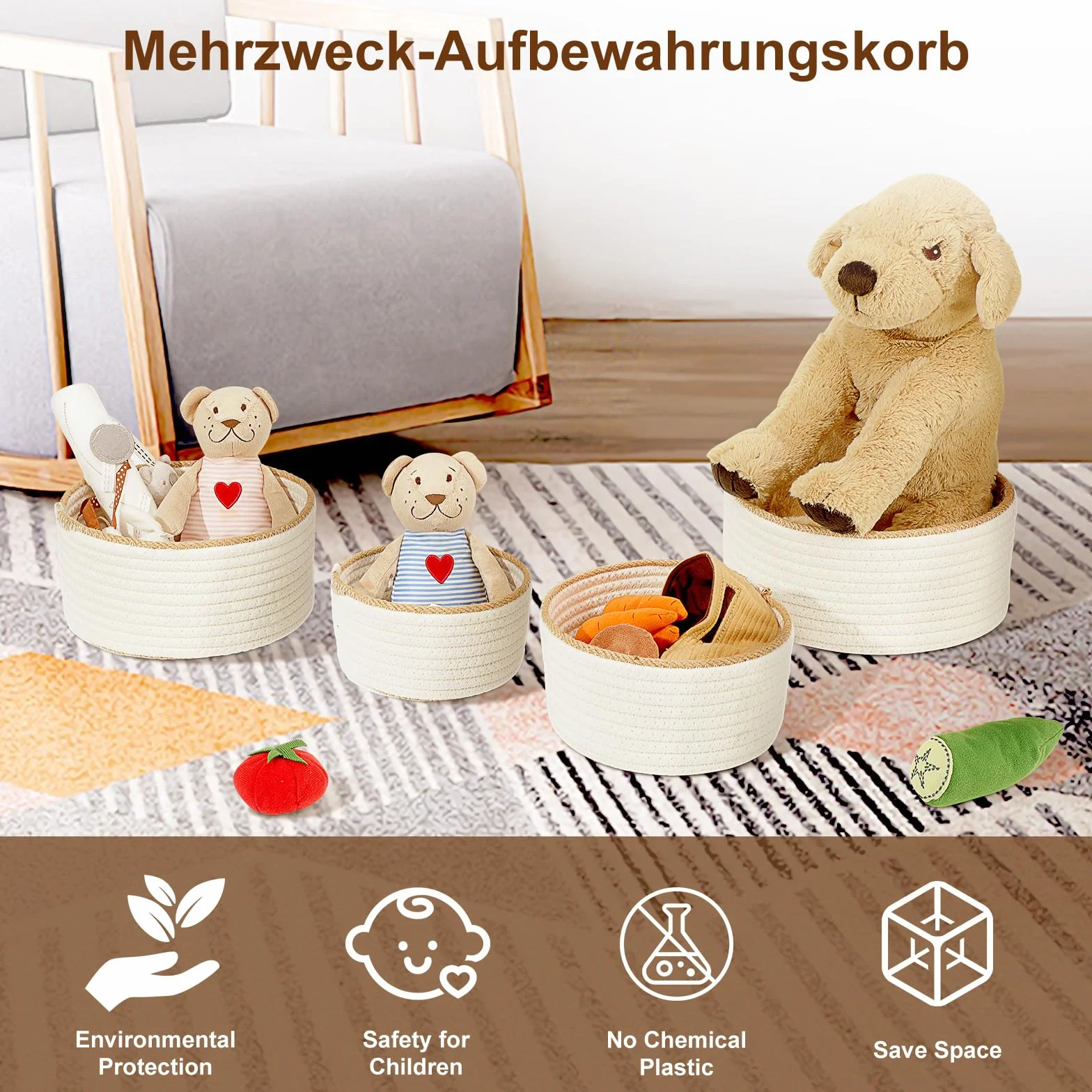 HDRNT Kosz do przechowywania, pleciony sznurek bawełniany, możliwość układania w stos, do przechowywania koszyków, na stół do przewijania, organizer, kosz do przechowywania koszyków, akcesoriów