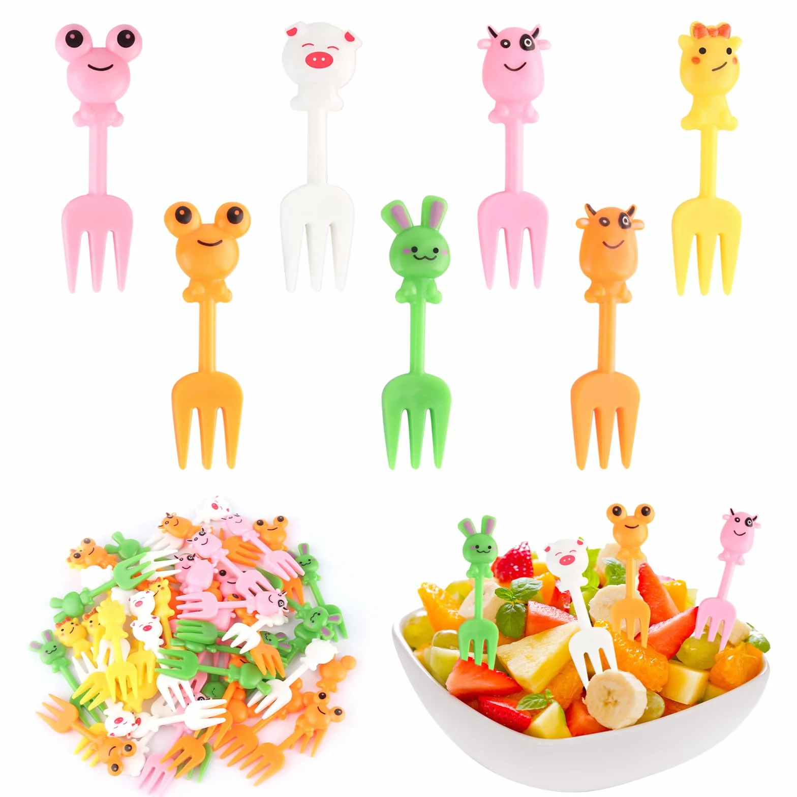 50 sztuk widelczyków do owoców z tworzywa sztucznego, 5 typologii, mini widelce do owoców dla dzieci, akcesoria Bento, wielokrotnego użytku, do pudełka na lunch