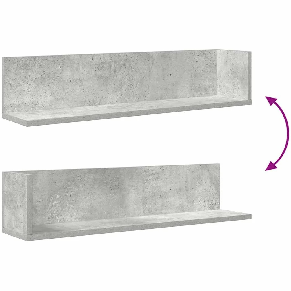 Regały ścienne, 2 szt. szary beton, 75 x 16,5 x 16,5 cm, materiał drewnopochodny, półki wiszące w kształcie litery L, uniwersalny montaż ścienny do salonu, sypialni, wytrzymałe i trwałe