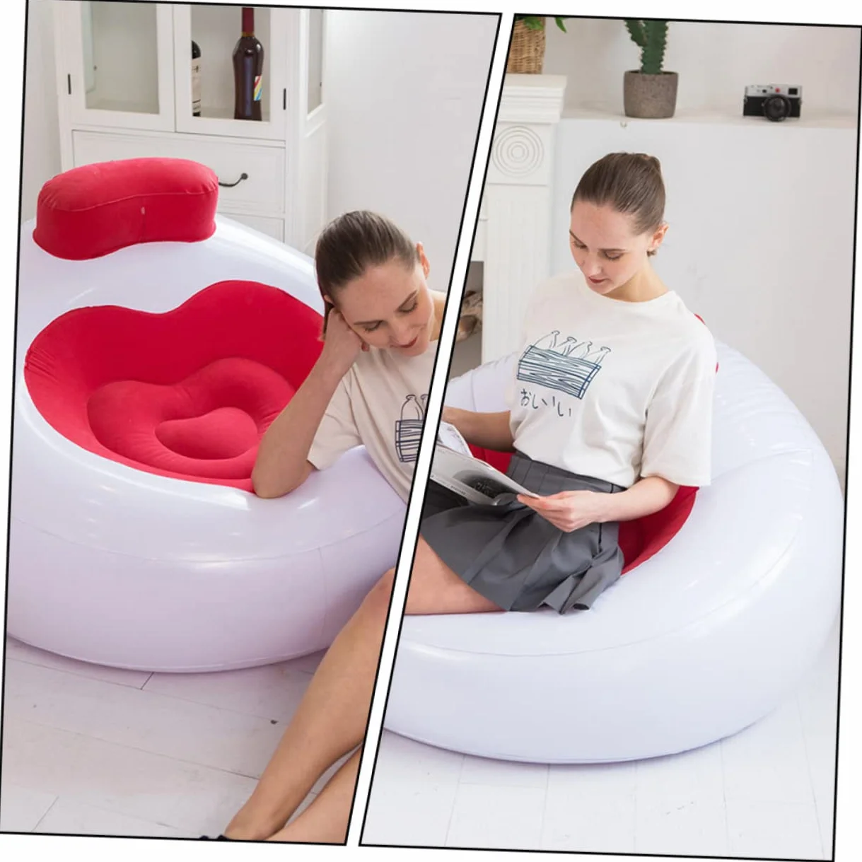 Toyvian Składana Dmuchana Sofa Powietrze Przenośna Poduszka Na Stołek Leżak Plażowy Pcv Z Oparciem