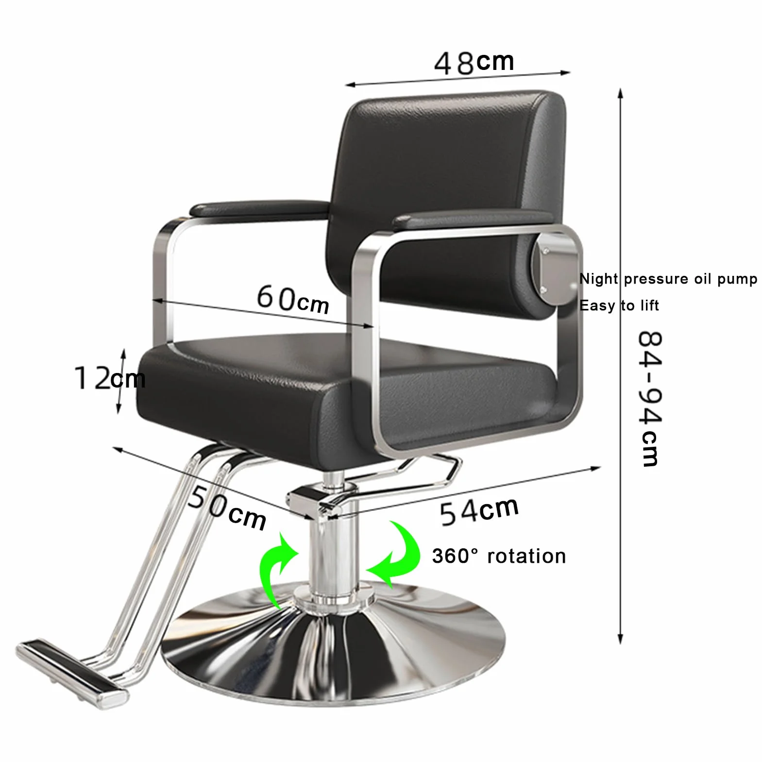 Obrotowy fotel fryzjerski o 360° - hydrauliczne krzesło fryzjerskie z regulacją wysokości, pojemność 150 kg, stylowy srebrny design dla profesjonalistów i akcesoriów salonowych
