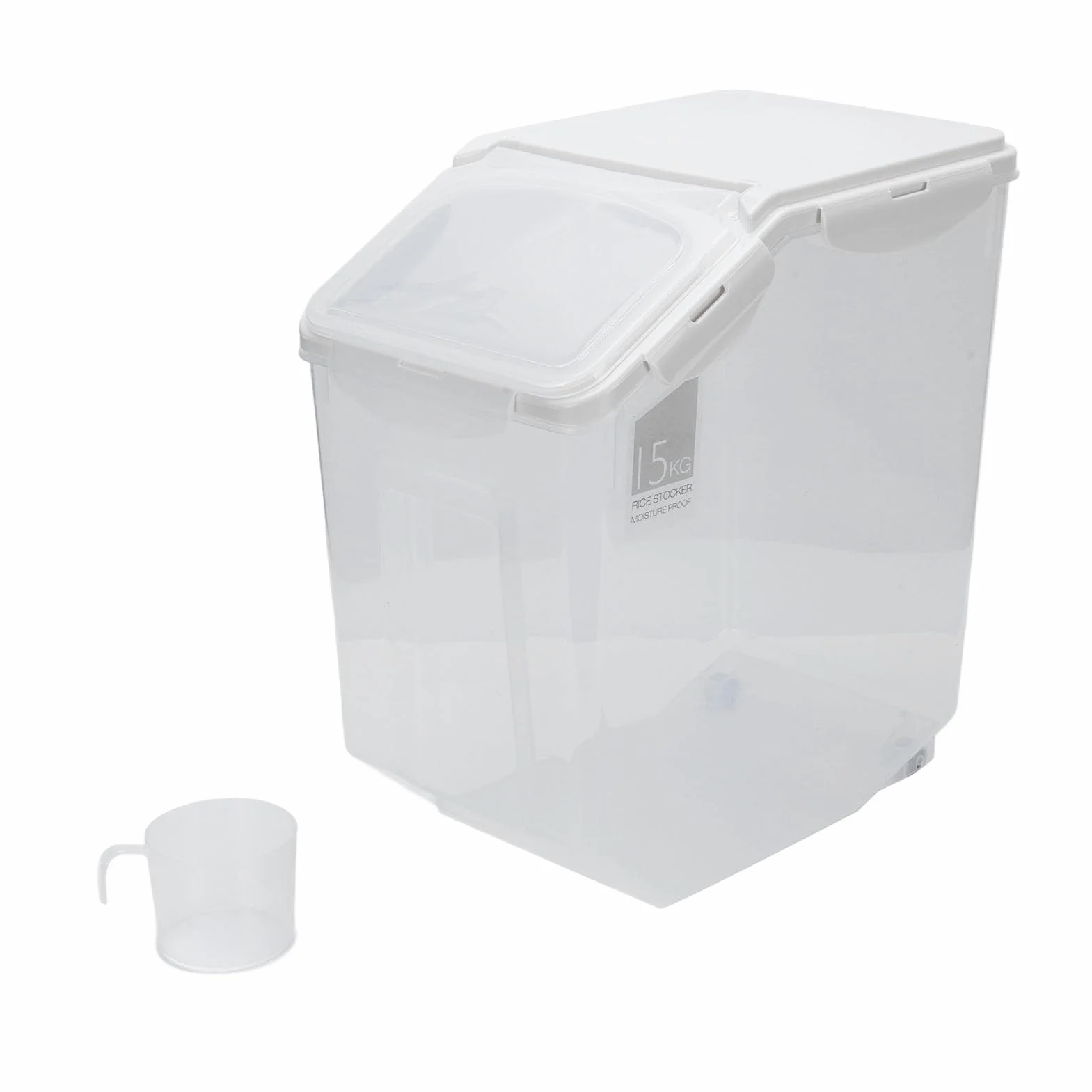Pssopp Pojemnik do Przechowywania Ryżu PP Pojemnik do Przechowywania Ziarna z miarką 15 Kg Pojemność 22,7 X 36,5 Cm Hermetyczny na ryż Spiżarni Kuchennej Organizacja Domu