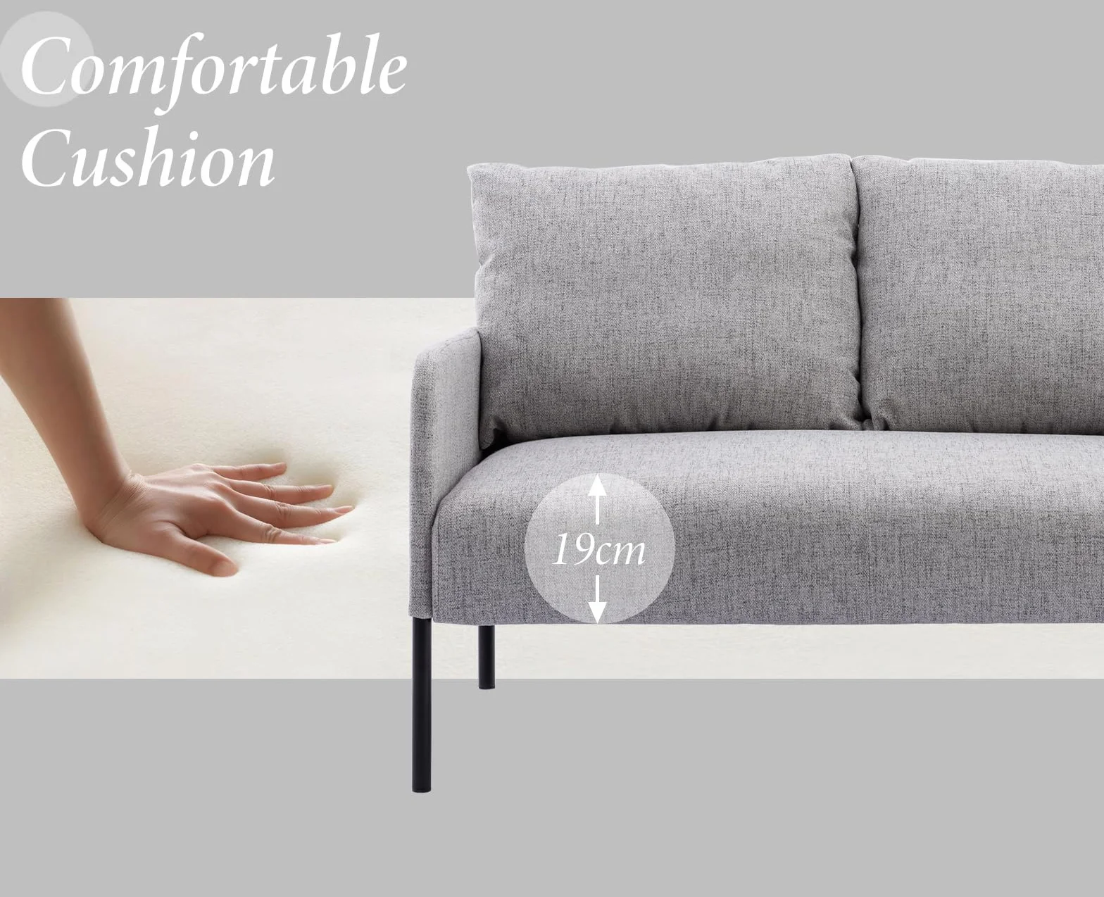 chairus Sofa 2-osobowa, nowoczesna, lniana kanapa, tapicerowana, do salonu, fotel z metalowymi nogami (szara)