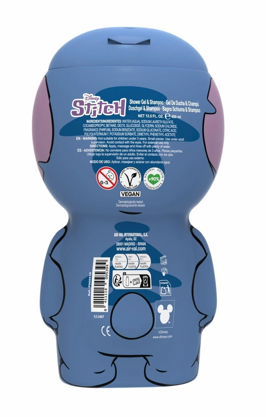 Stitch in 3D – żel pod prysznic i szampon 2 w 1, pachnąca karmelem i jaśminem, zabawa w kąpieli dla dzieci