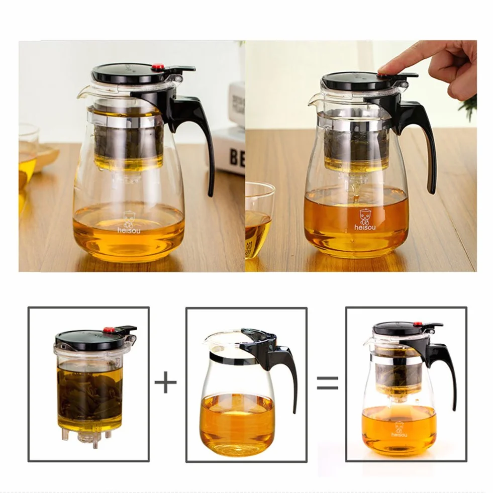 1000ML szklany czajnik z wyjmowanym infuserem, Kungfu Tea Art szklany czajnik ze stali nierdzewnej Dżanka filtracyjna ze stali nierdzewnej z infuserem (750ML)
