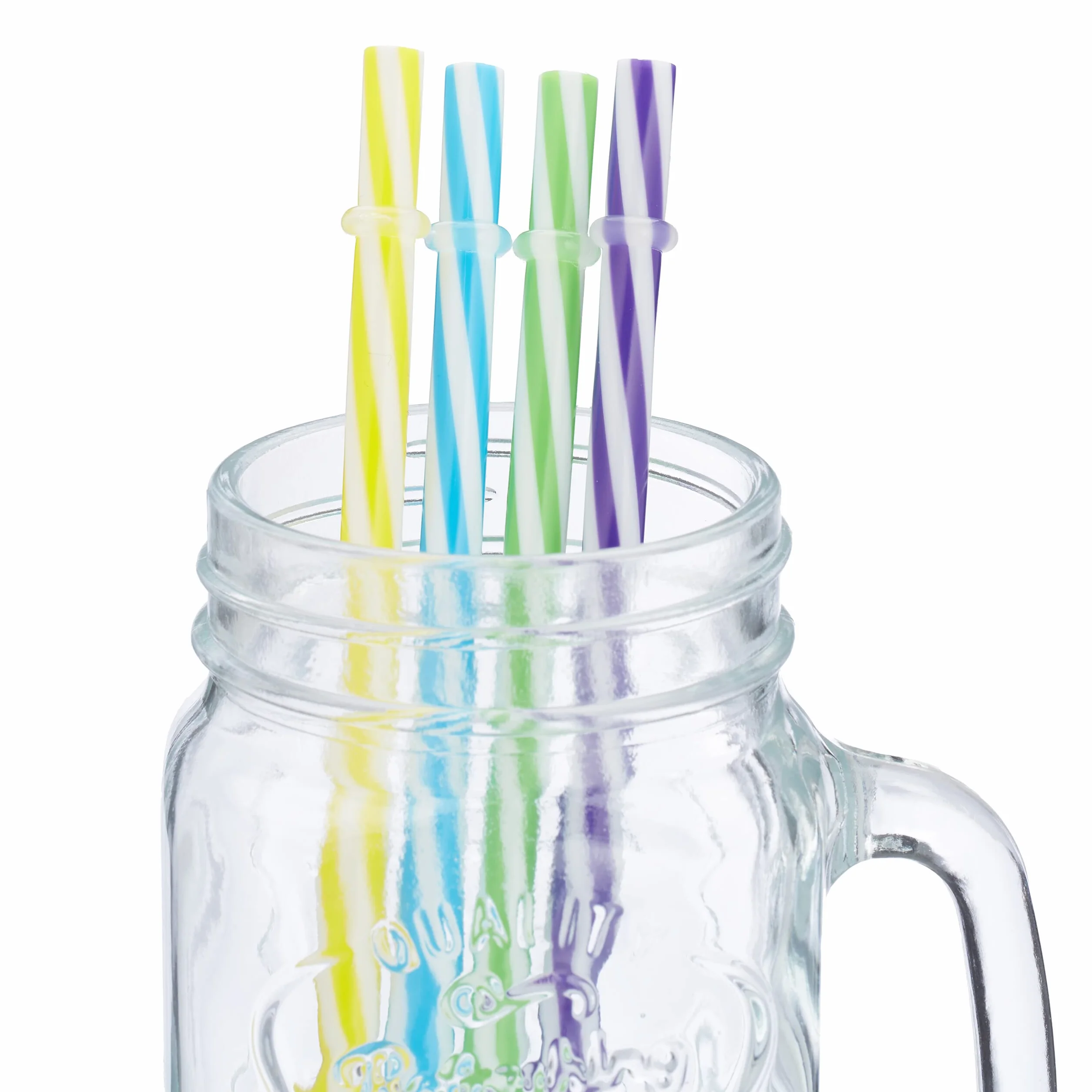 Relaxdays zestaw 4 słoików ze słomkami, retro szklanki na napoje z uchwytami, po 500 ml, idealne na lato, kolorowy