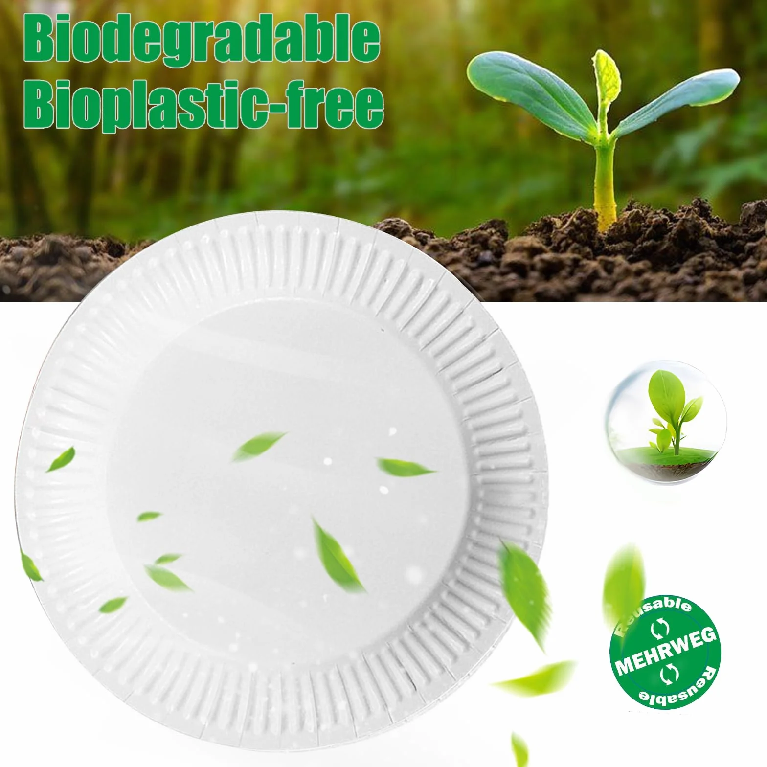 Talerze papierowe 100 sztuk, Talerze jednorazowe, biodegradowalne,odpowiednie na imprezy, grille, urodziny dzieci, wesela, pikniki i inne wydarzenia, Wytrzymałe 250 g/m² (Biały)