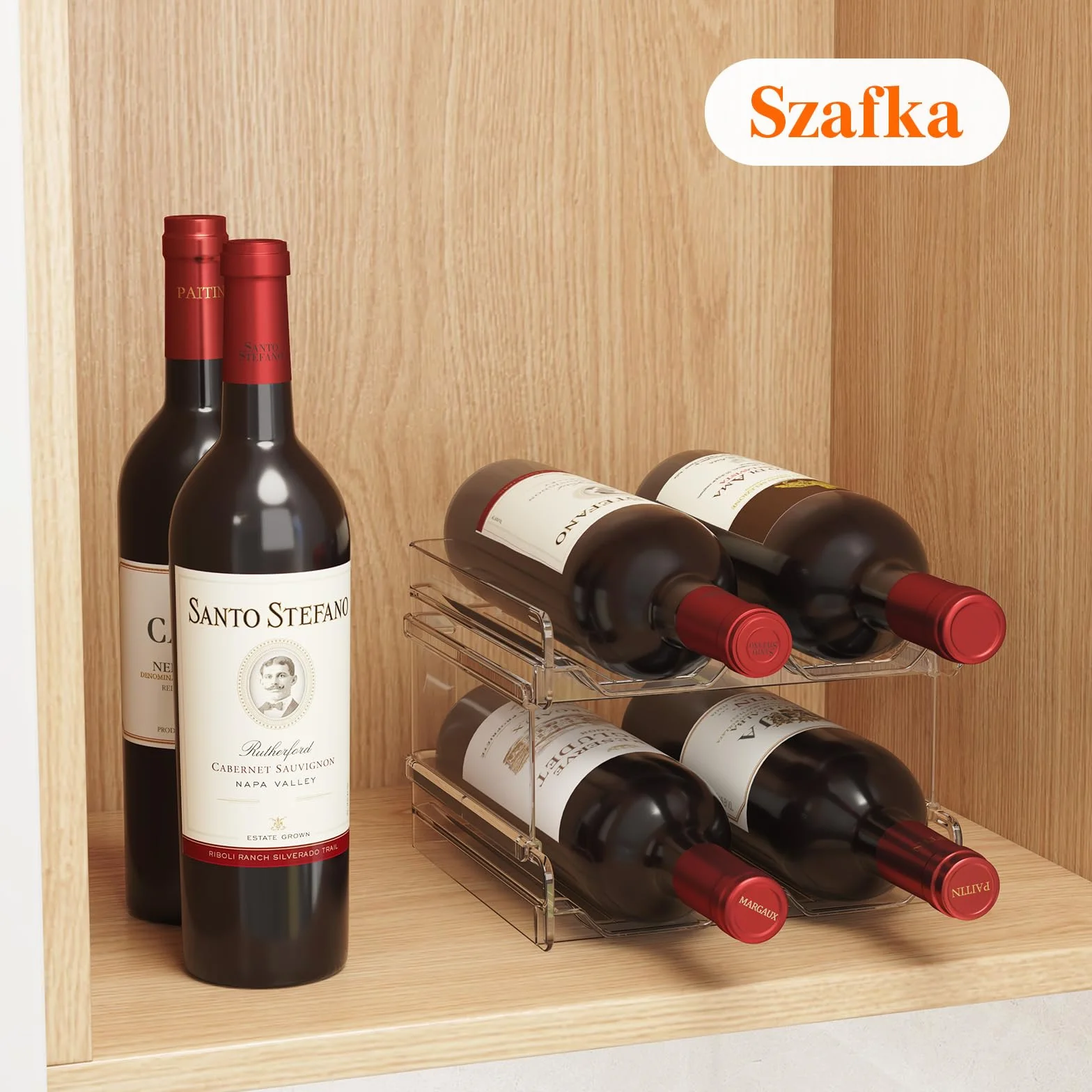 Lifewit Plastikowy stojak na wino do układania w stosy do lodówki, szafki, blatu, uchwytu na butelkę wina, organizera do przechowywania butelek wody, mieszczącego 12 butelek