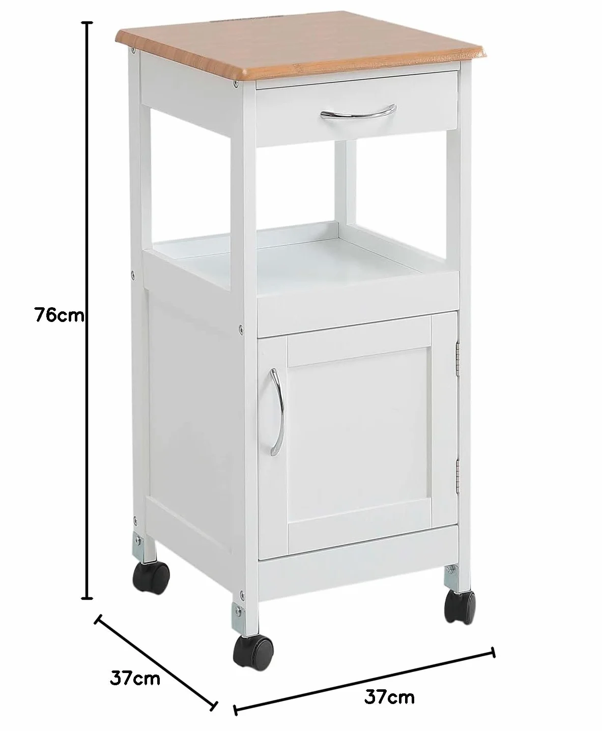Kit Closet Wózek kuchenny z 1 drzwiami i 1 szufladą, drewno/biały, 37 x 37 x 76