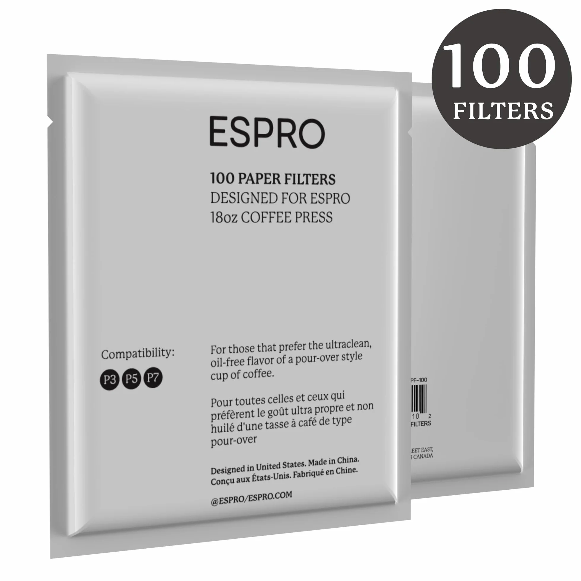 ESPRO 100 szt. Filtry papierowe do kawy francuska prasa, P3/P5/P6/P7, 530 ml