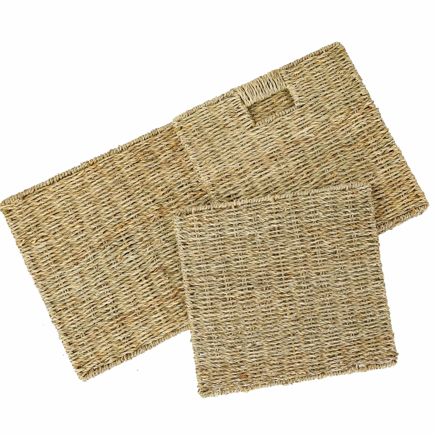 HMF Kosz do przechowywania kompatybilny z półką KALLAX, pleciony kosz z wodorostami z uchwytami, zestaw 4 sztuk, 32 x 34,5 x 32 cm, naturalny