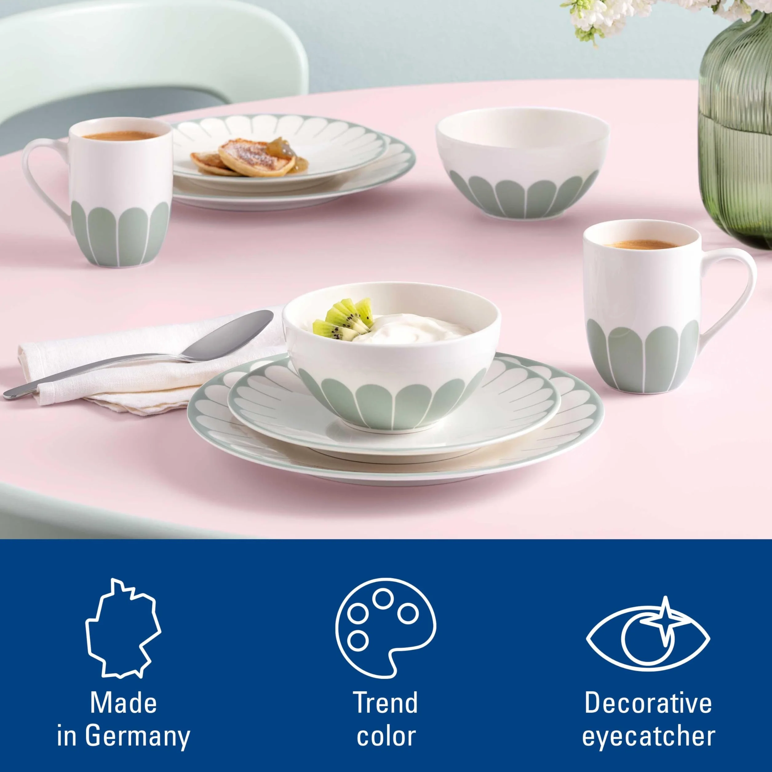 Villeroy & Boch - Fleur vert talerz płaski zielony, nadaje się do zmywarki i mikrofalówki, talerz do dań głównych, duży talerz, naczynie ceramiczne do sztaplowania, porcelana Premium