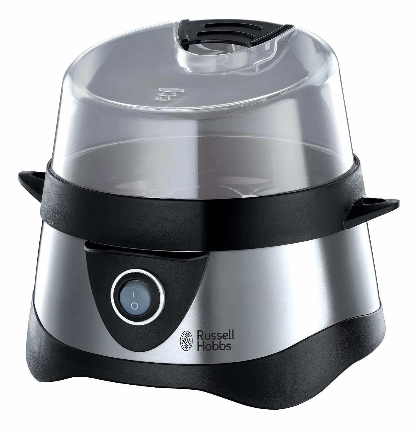Russell Hobbs jajowar, regulacja twardości jaj, wutomatyczne wyłączenie, wyjmowane elementy, do 7 jaj gotowanych, do 3 jaj sadzonych, stal nierdzewna, plastikowa pokrywka, moc 365W, jajowar 14048-56