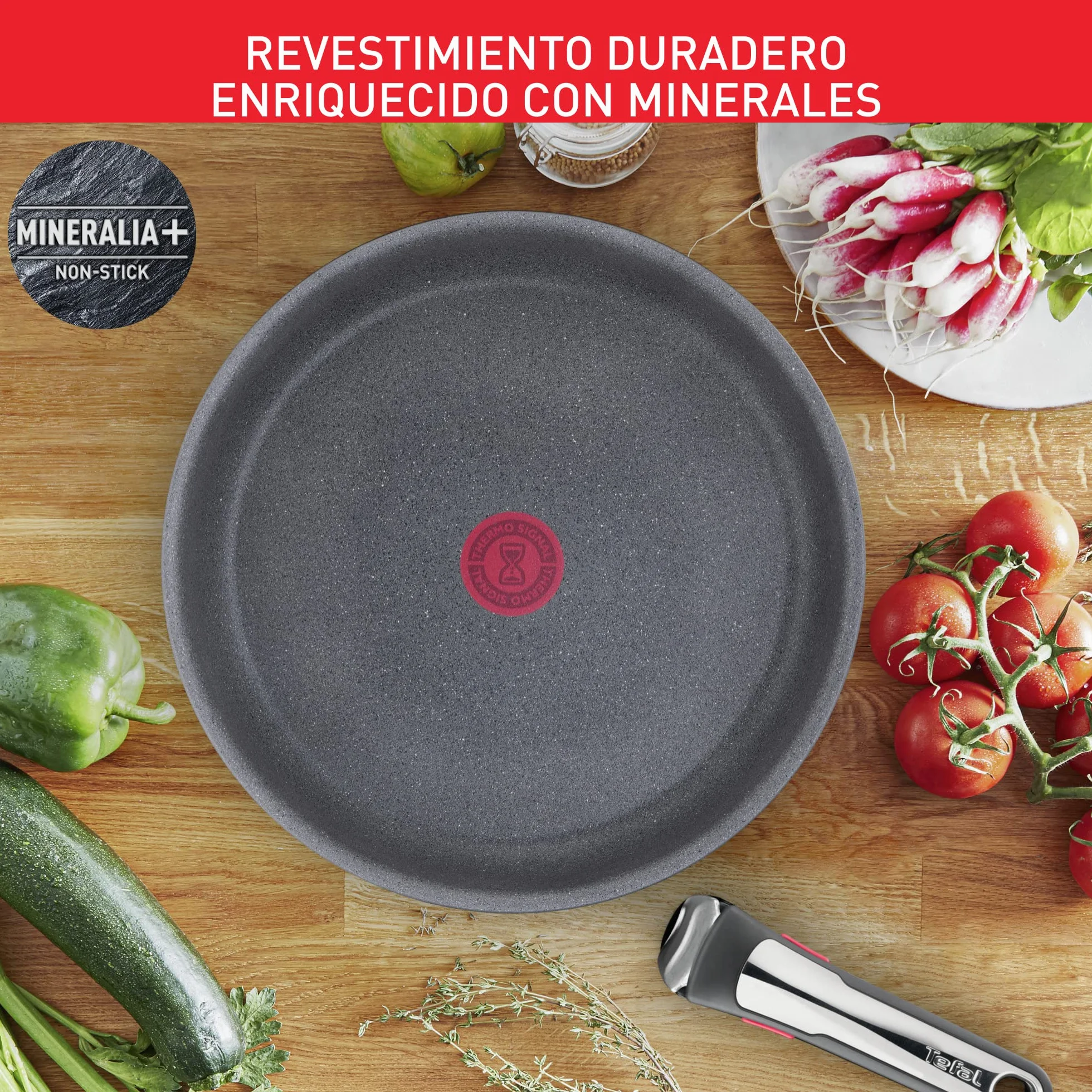TEFAL L7669253 Zestaw patelni INGENIO Natural On, 16/18/20 cm i odpinana rączka, powłoka mineralia+, wskaźnik Thermo Signal, Grube dno Thermo Fusion, do wszystkich kuchenek, 4 elementy, szary