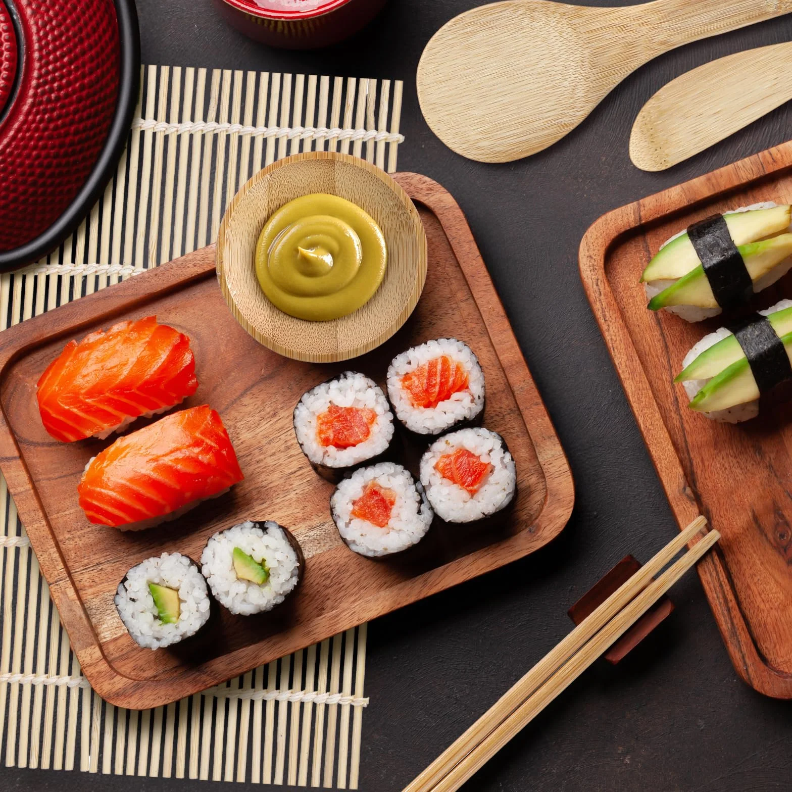 6 sztuk zestaw do sushi do samodzielnego wykonania, mata bambusowa do sushi, dla początkujących, do produkcji sushi, koreańskich rolek z alg i rolek warzywnych, drewna
