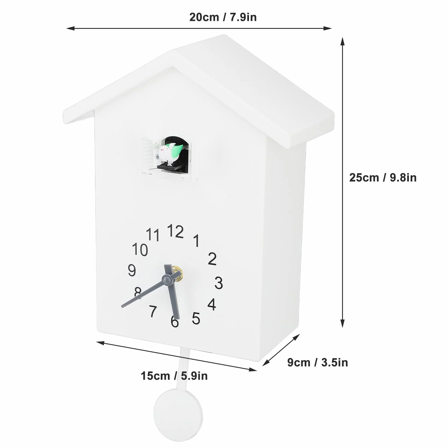 Zegar Ścienny z Kukułką, Biały Zegar z Pracującym Ptakiem, Nowoczesny Zegar Godzinowy Wall Art 20x25x9 cm