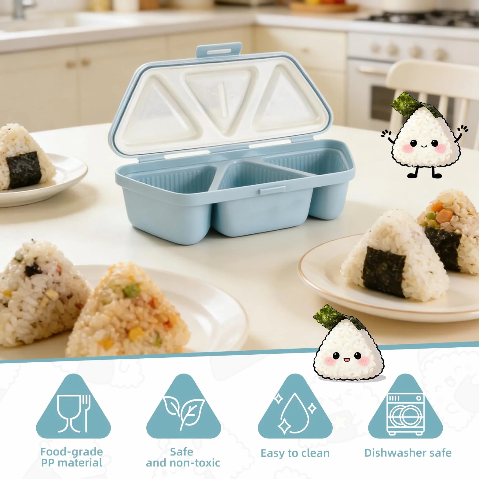 Forma na onigiri 6 w 1 Forma na trójkątne sushi z łopatką Na wycieczki Pikniki Lunchbox Produkcja sushi Forma na ryżowe kule z algą
