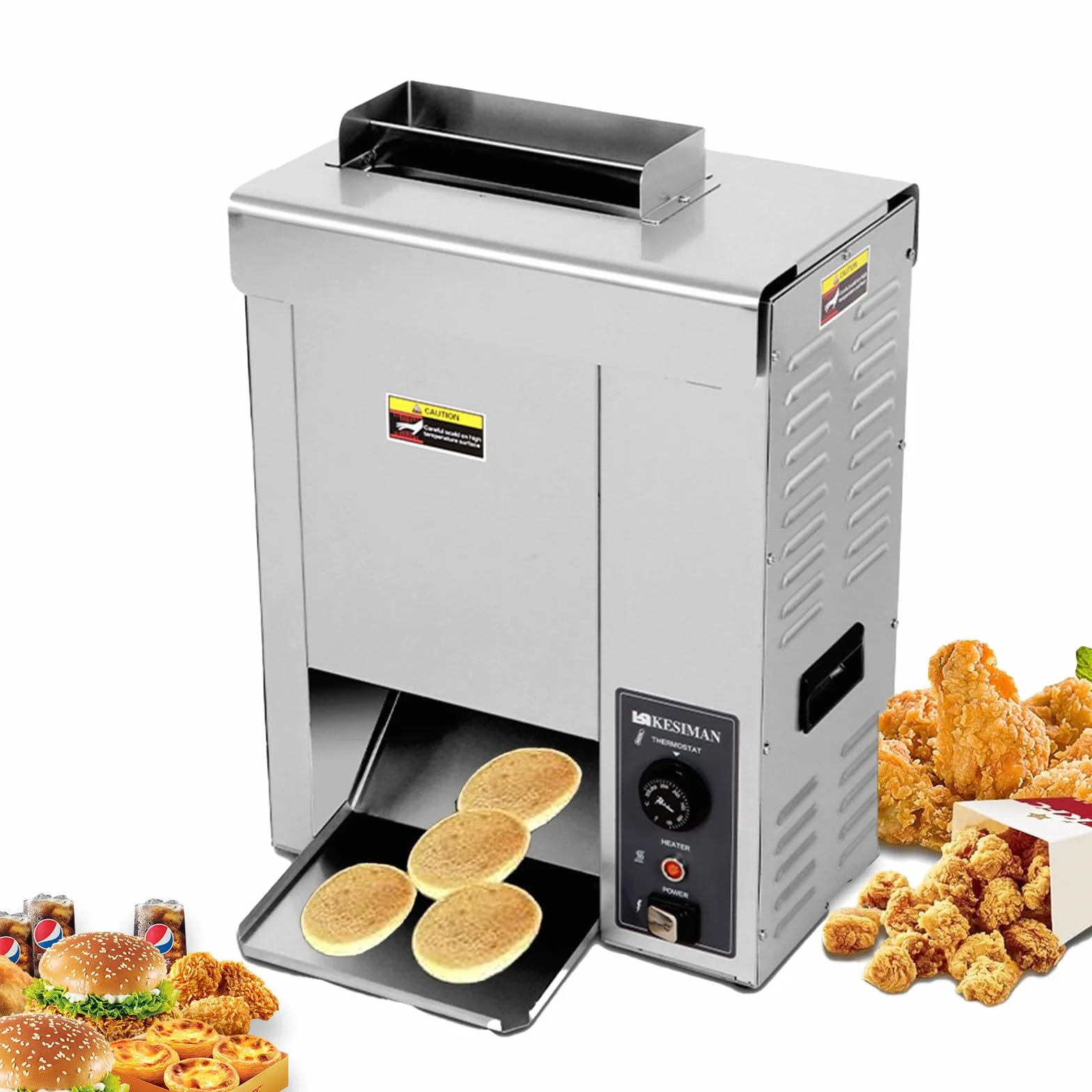 Komercyjna w pełni automatyczna maszyna do burgerów, elektryczna maszyna łańcuchowa do pieczenia tostów/bułek/chleba, regulowana temperatura, regulowana grubość