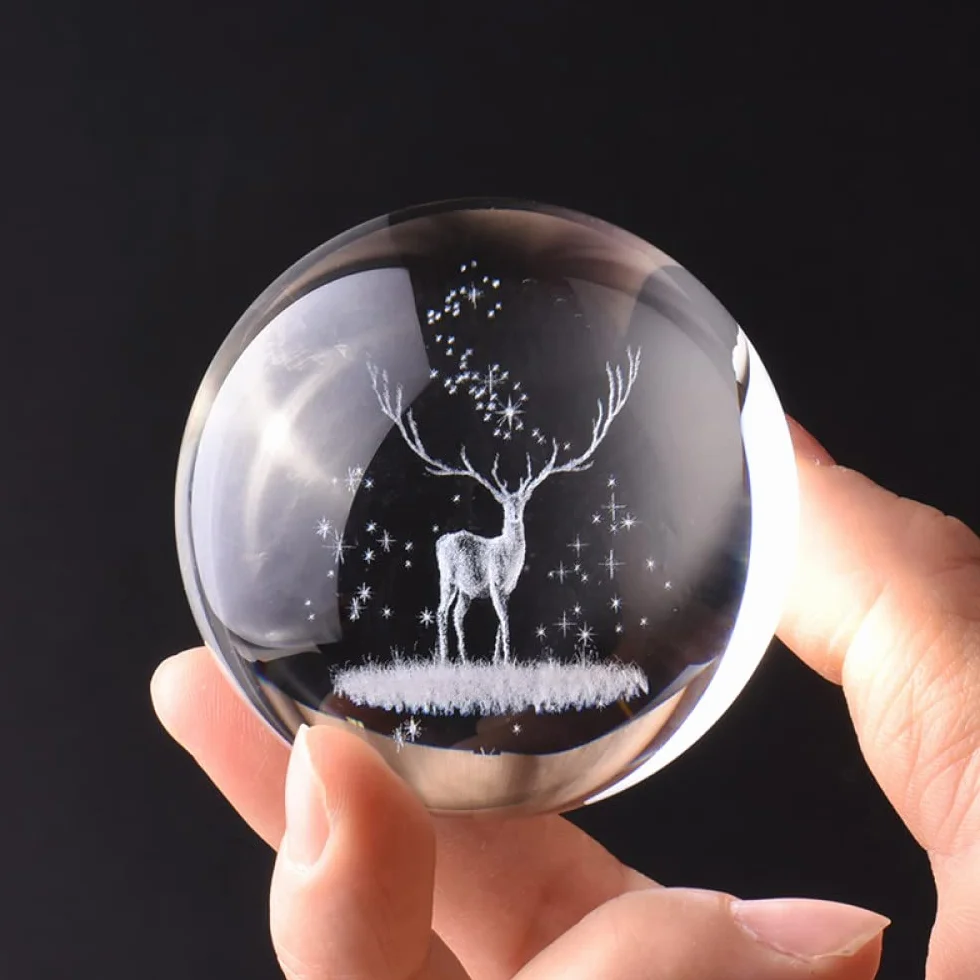 3D Wapiti Ball grawerowane szklana kula kryształowy ornament miniaturowy renifer Home Decor akcesoria do dekoracji świątecznych kula, kula złota podstawa, 8cm