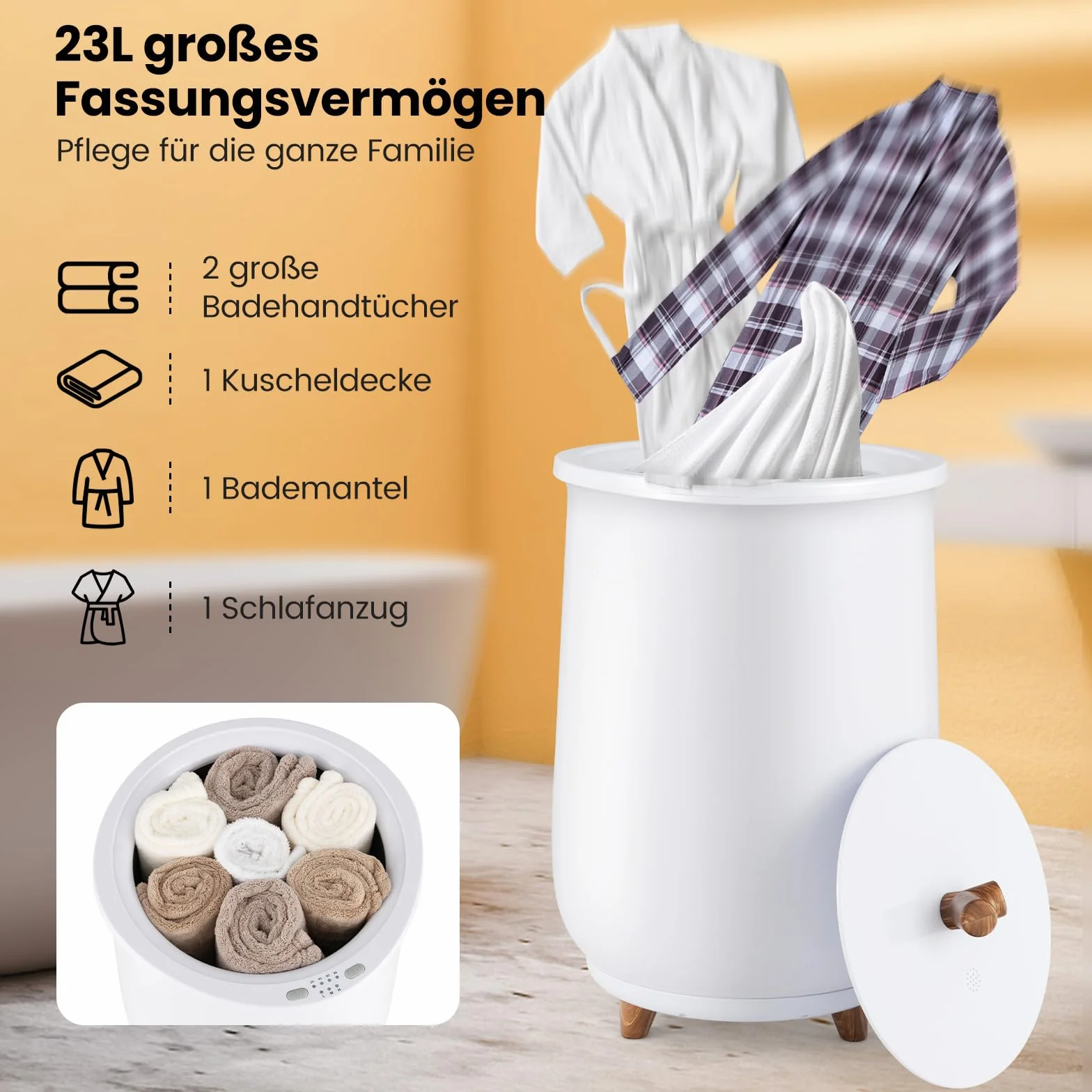 COSTWAY Elektryczny ogrzewacz do ręczników, 23 l, suszarka do ręczników z 3 stopniami ogrzewania, timer 20/40/60/90-minutowy, urządzenie grzewcze do ręczników, podgrzewacz ręczników kąpielowych wiadro