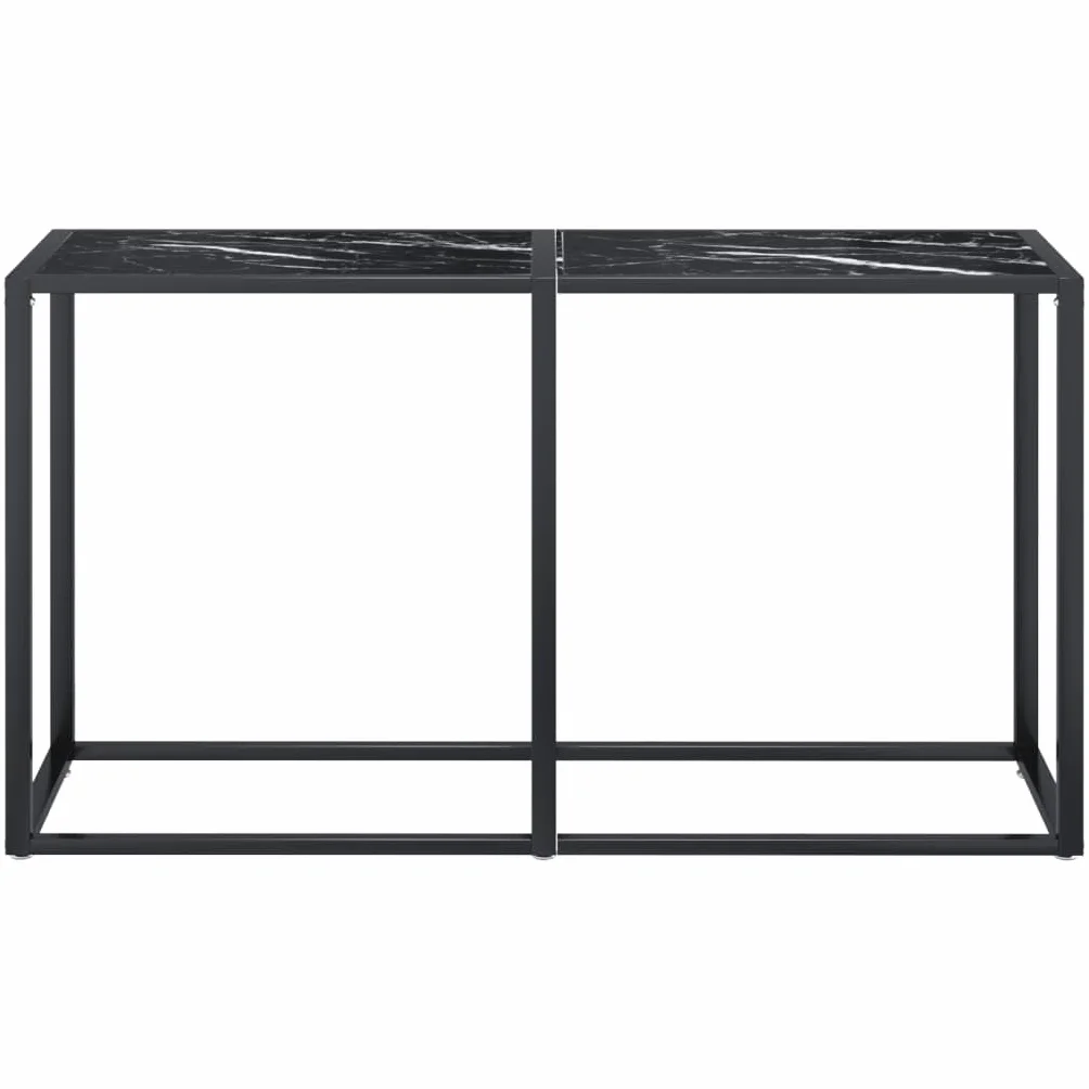 Stolik konsolowy o wyglądzie czarnego marmuru z płytą ze szkła hartowanego 140 x 35 x 75,5 cm, malowana proszkowo rama stalowa, zajmuje mało miejsca, stolik pomocniczy do salonu, sypialni