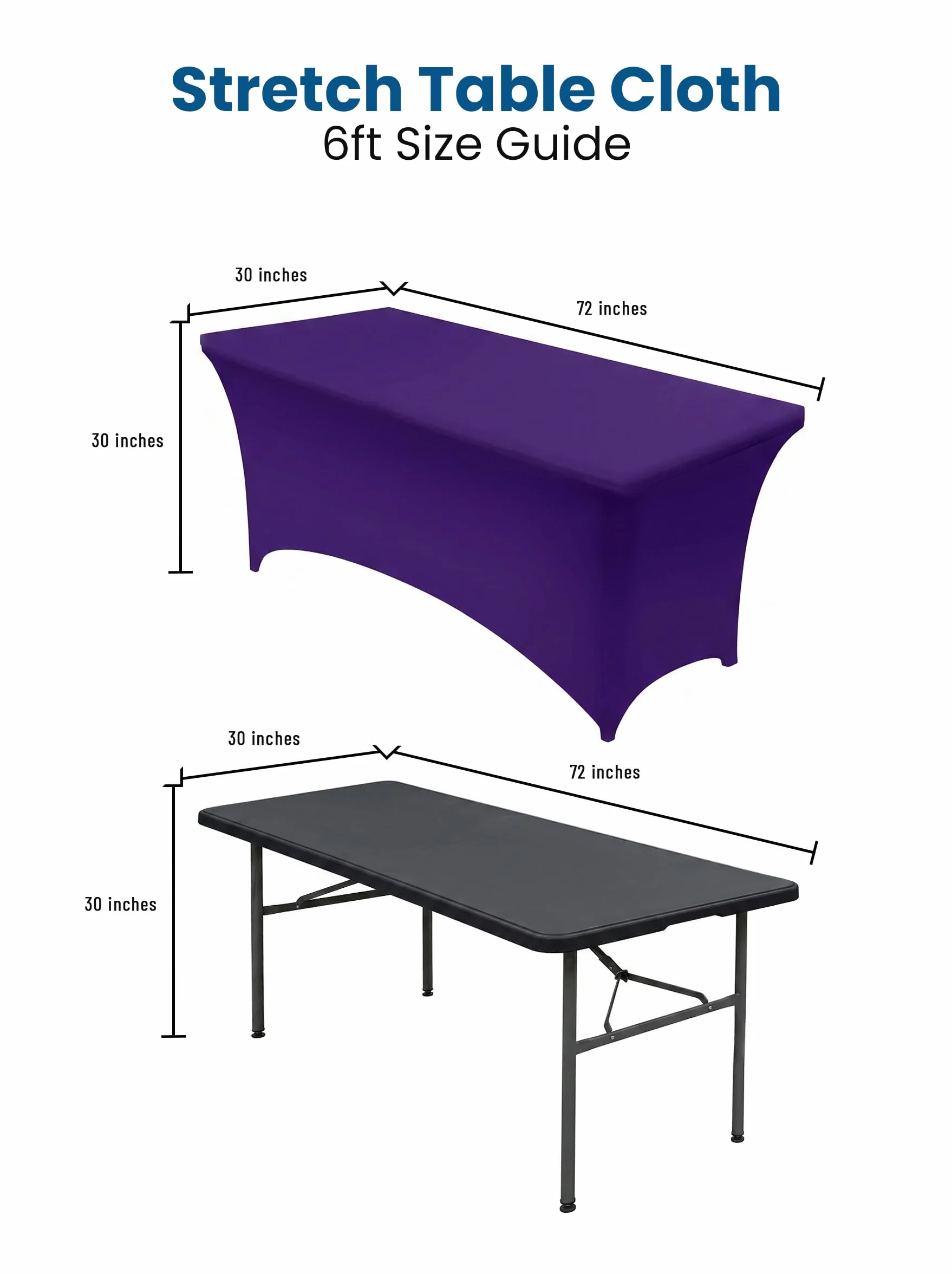 Utopia Kitchen Spandex Obrus 2 Sztuki [6FT, Fioletowy] Mocno Dopasowany, Nadający się do Prania i Odporny na Zagniecenia Rozciągliwy Prostokątny Obrus na Patio na Imprezy, Wesele, Bankiety i Przyjęcia
