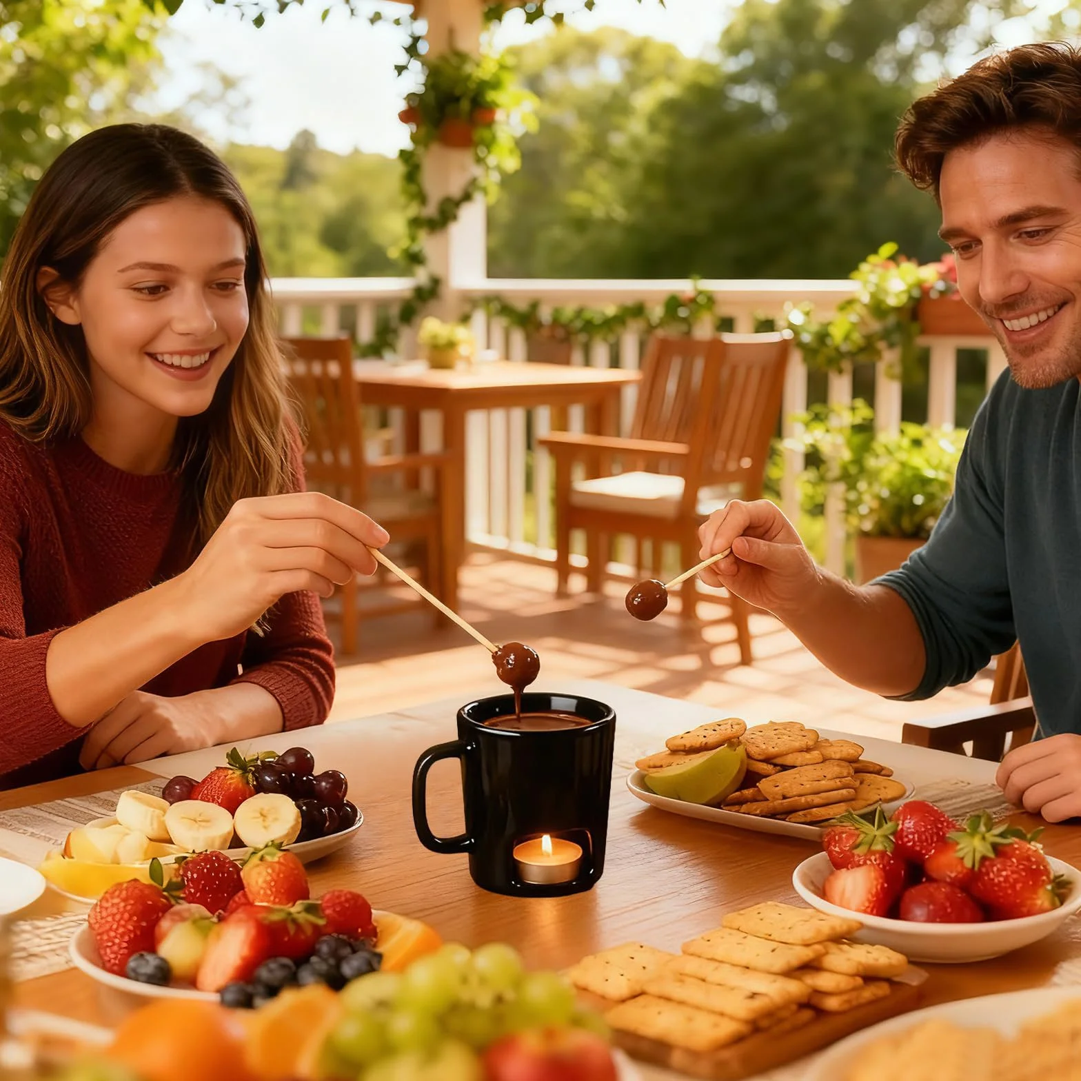 Ceramiczne czekoladowe fondue ze świeczką typu tealight – przenośny, odporny na wysokie temperatury kubek czekoladowy z ceramiki, podgrzewacz do sera i masła, mini garnek do fondue do