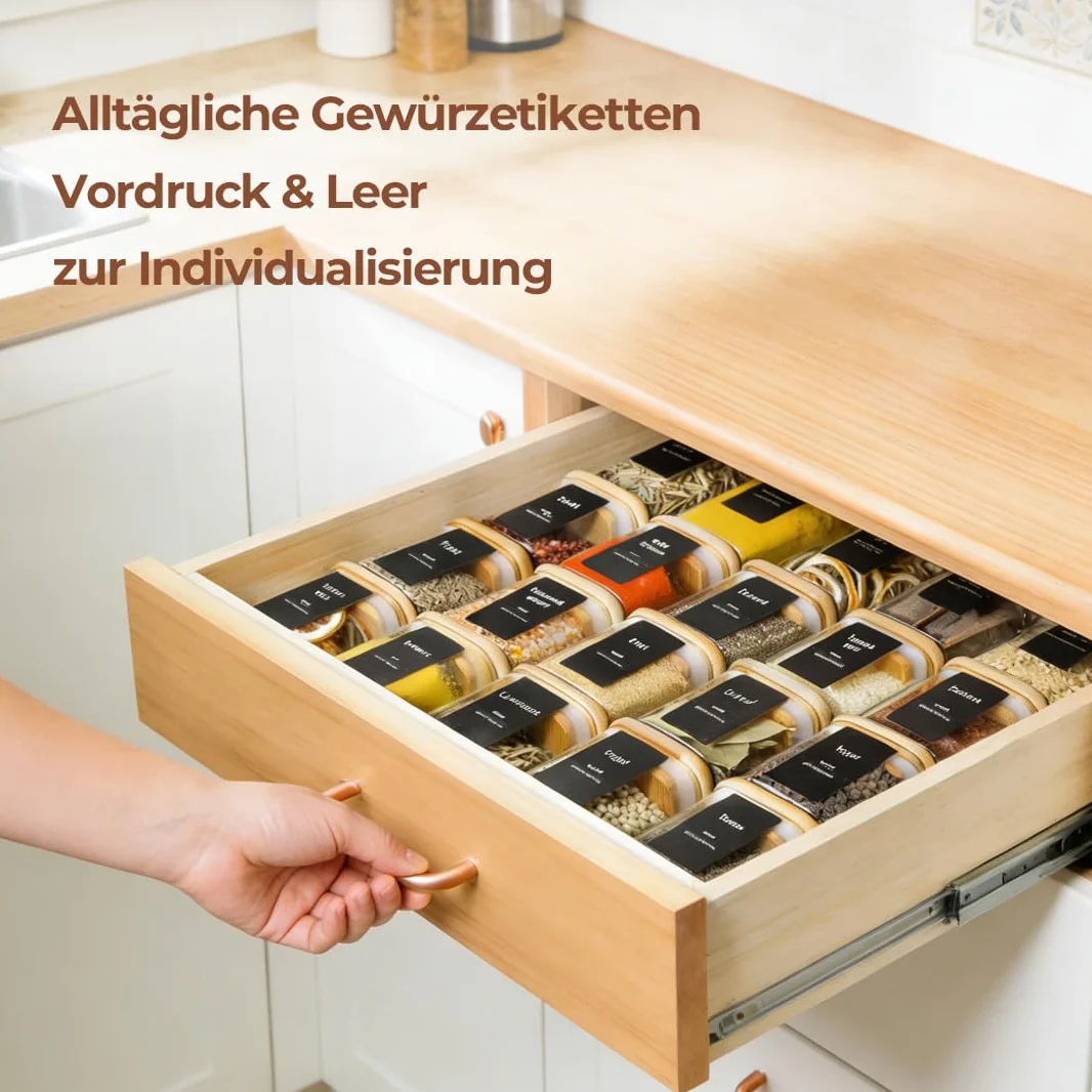 ComSaf 12 Stuks Glazen Kruidenpotjes met Bamboe Deksel – 300 ml Vierkante Voorraadpotten met 275 Etiketten, Luchtdicht Bewaren voor Kruiden en Specerijen, Bakpoeder, Cacao, Specerijenmixen en Snacks