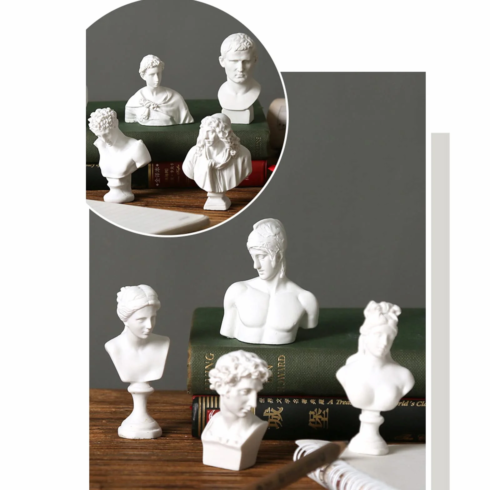 10 mini greckich posągów popiersie 6,9 cm, słynna replika figurki rzeźby z żywicy, mała głowa, tynk, chłopcy, portrety, rękodzieło, do dekoracji domu, biura, szkicowania, rysowania, farby w