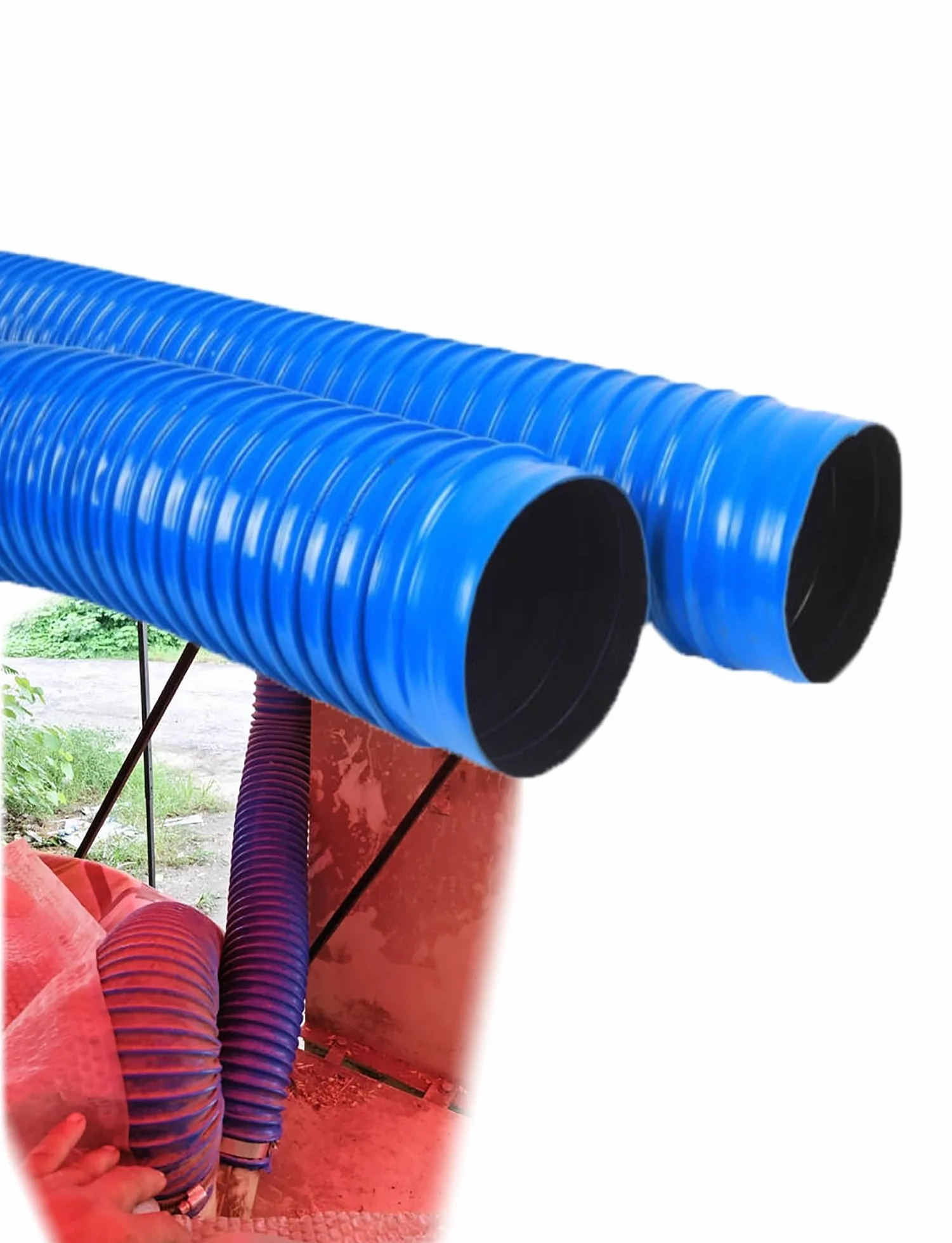 Wąż ssący z gumy PCV, wąż do zbierania pyłu PVC i przedłużka rury spustowej, niebieski, wiele rozmiarów