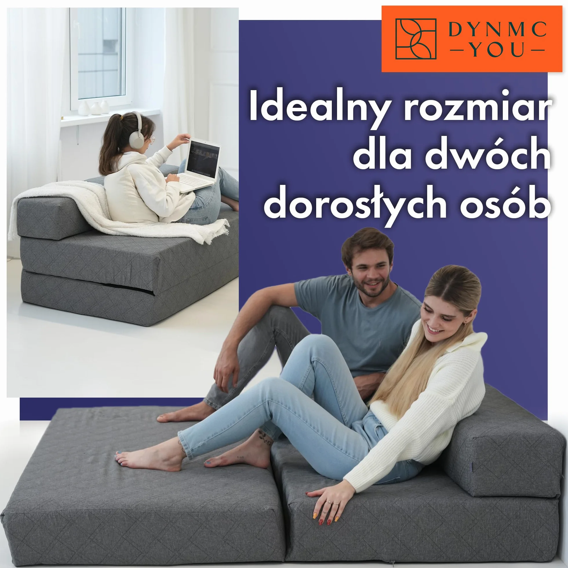 Sofa z funkcją spania o szerokości – składana sofa do spania i materac dla gości na 2 składane łóżko – bardzo gruba 20 cm i wygodna H3 (Ciemno Szary, Kanapa)